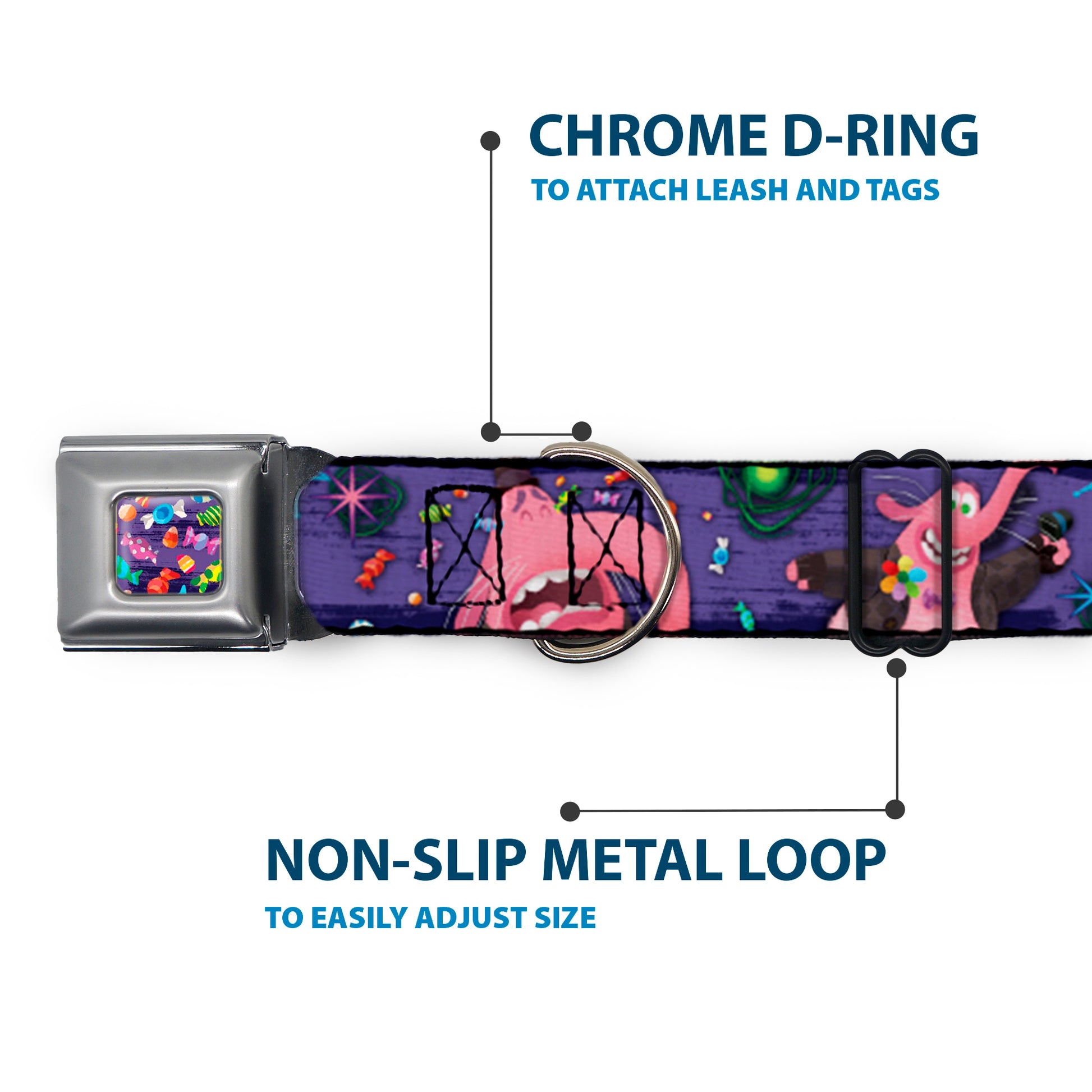 Scattered Candy Full Color Purples Seatbelt Buckle Collar - BING BONG Poses/Candy Purples/Multi Color Seatbelt Buckle Collars Disney