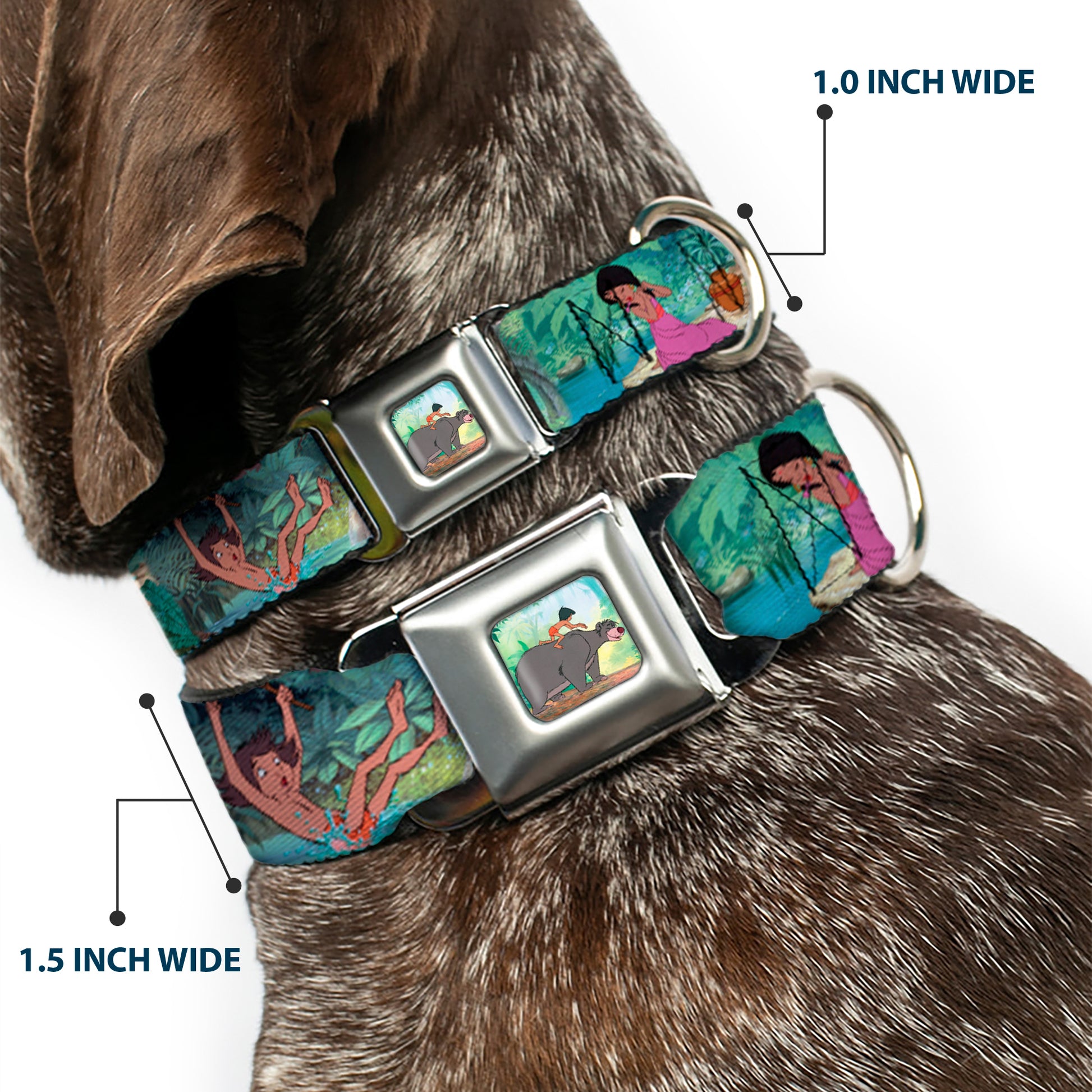 Mowgli Riding Baloo Full Color Seatbelt Buckle Collar - The Jungle Book Scenes Seatbelt Buckle Collars Disney