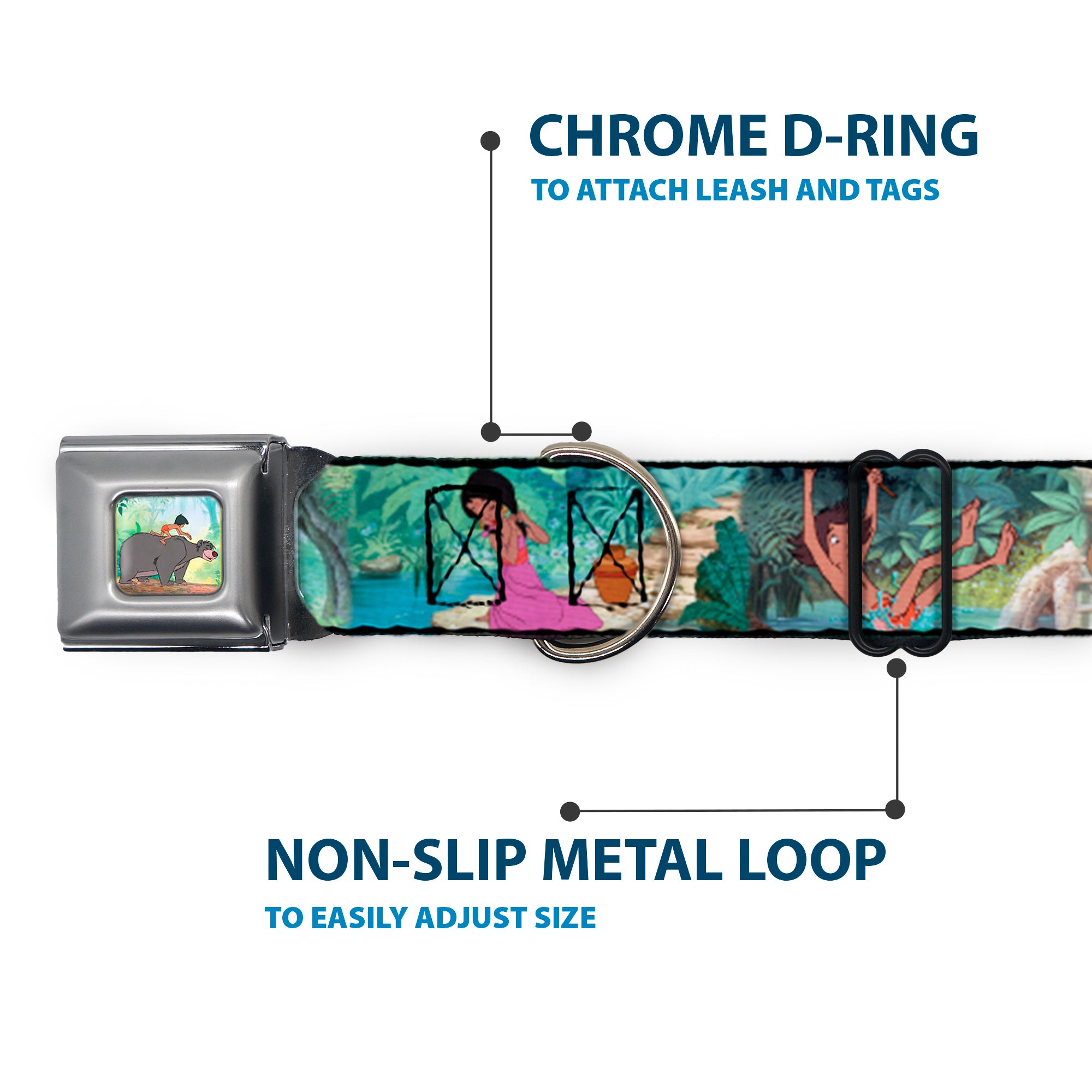 Mowgli Riding Baloo Full Color Seatbelt Buckle Collar - The Jungle Book Scenes Seatbelt Buckle Collars Disney