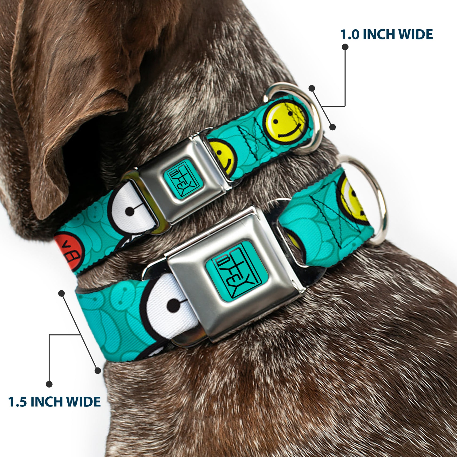 BAYMAX Hanko Full Color Turquoise Black Seatbelt Buckle Collar - Baymax/Mood Expressions/Baymax Scattered Turquoise Seatbelt Buckle Collars Disney