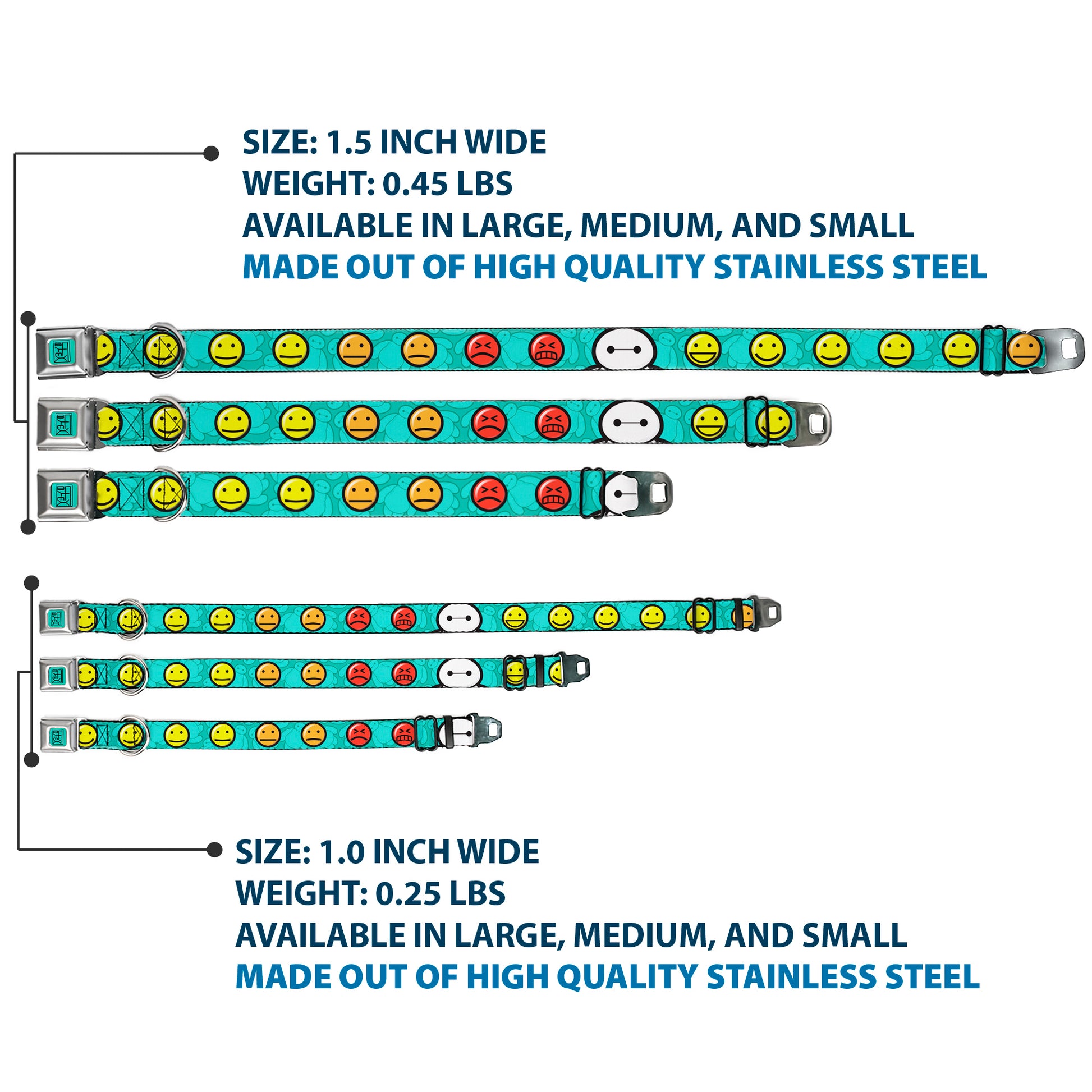 BAYMAX Hanko Full Color Turquoise Black Seatbelt Buckle Collar - Baymax/Mood Expressions/Baymax Scattered Turquoise Seatbelt Buckle Collars Disney