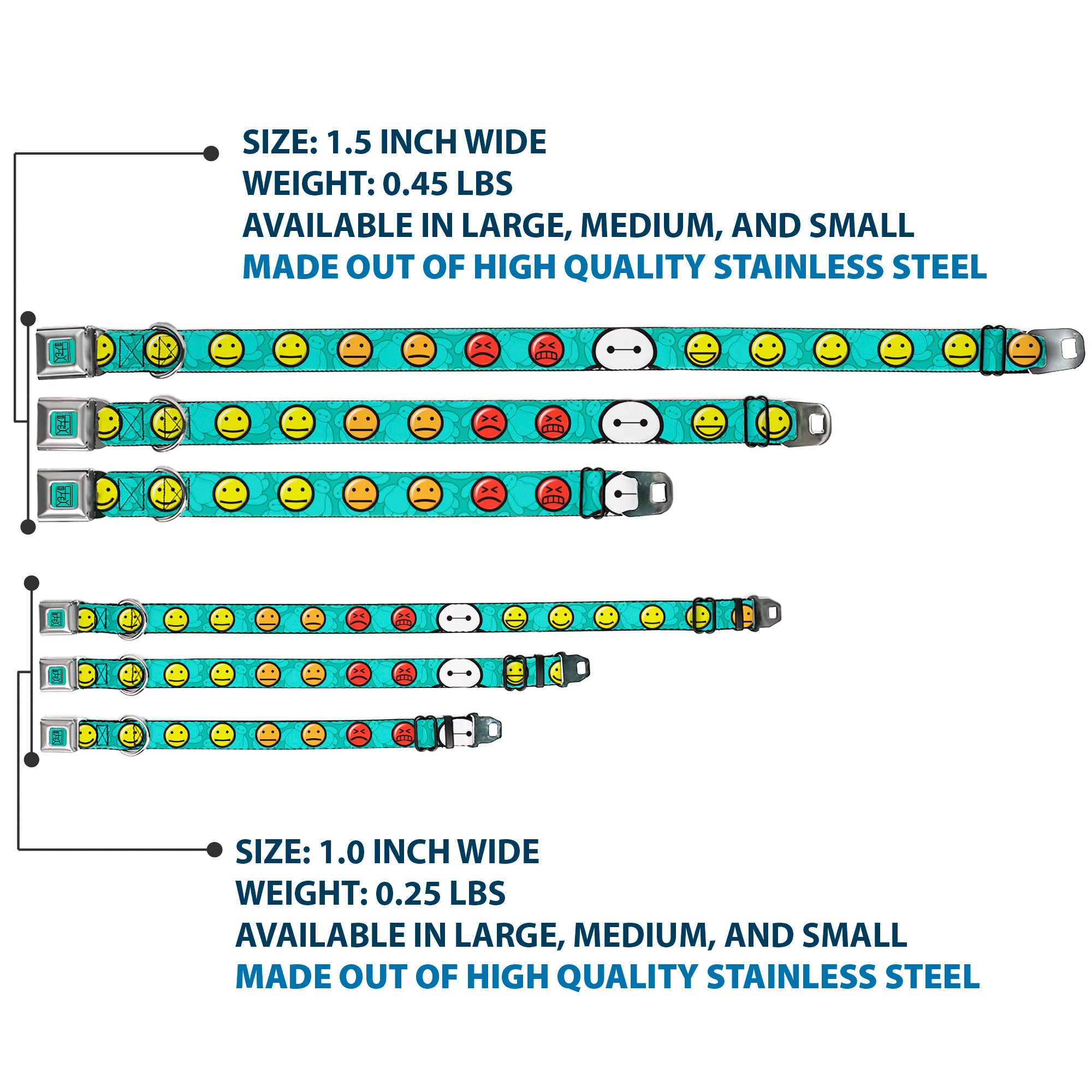 BAYMAX Hanko Full Color Turquoise Black Seatbelt Buckle Collar - Baymax/Mood Expressions/Baymax Scattered Turquoise Seatbelt Buckle Collars Disney