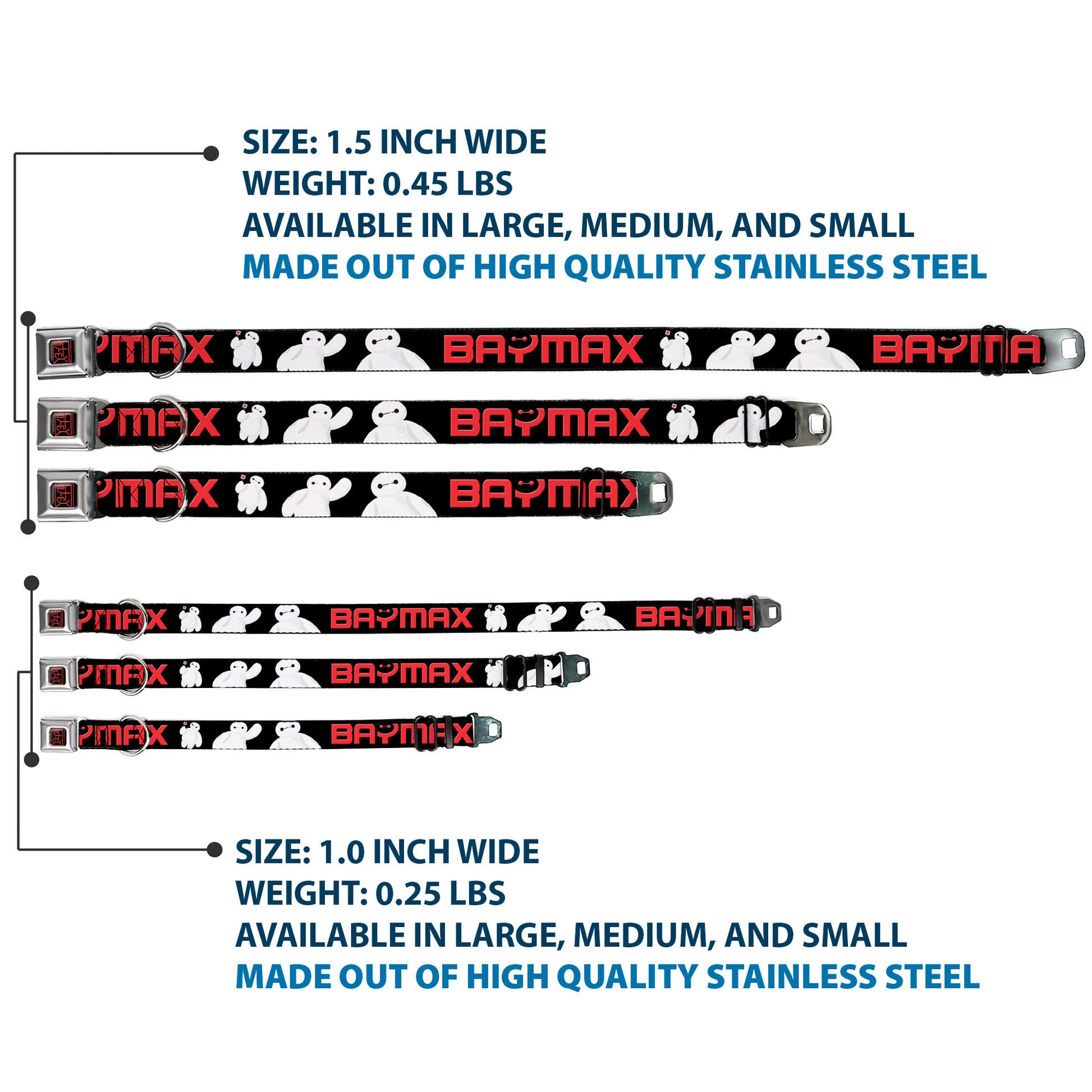 BAYMAX Hanko Full Color Black Red Seatbelt Buckle Collar - BAYMAX Poses Black/White/Red Seatbelt Buckle Collars Disney