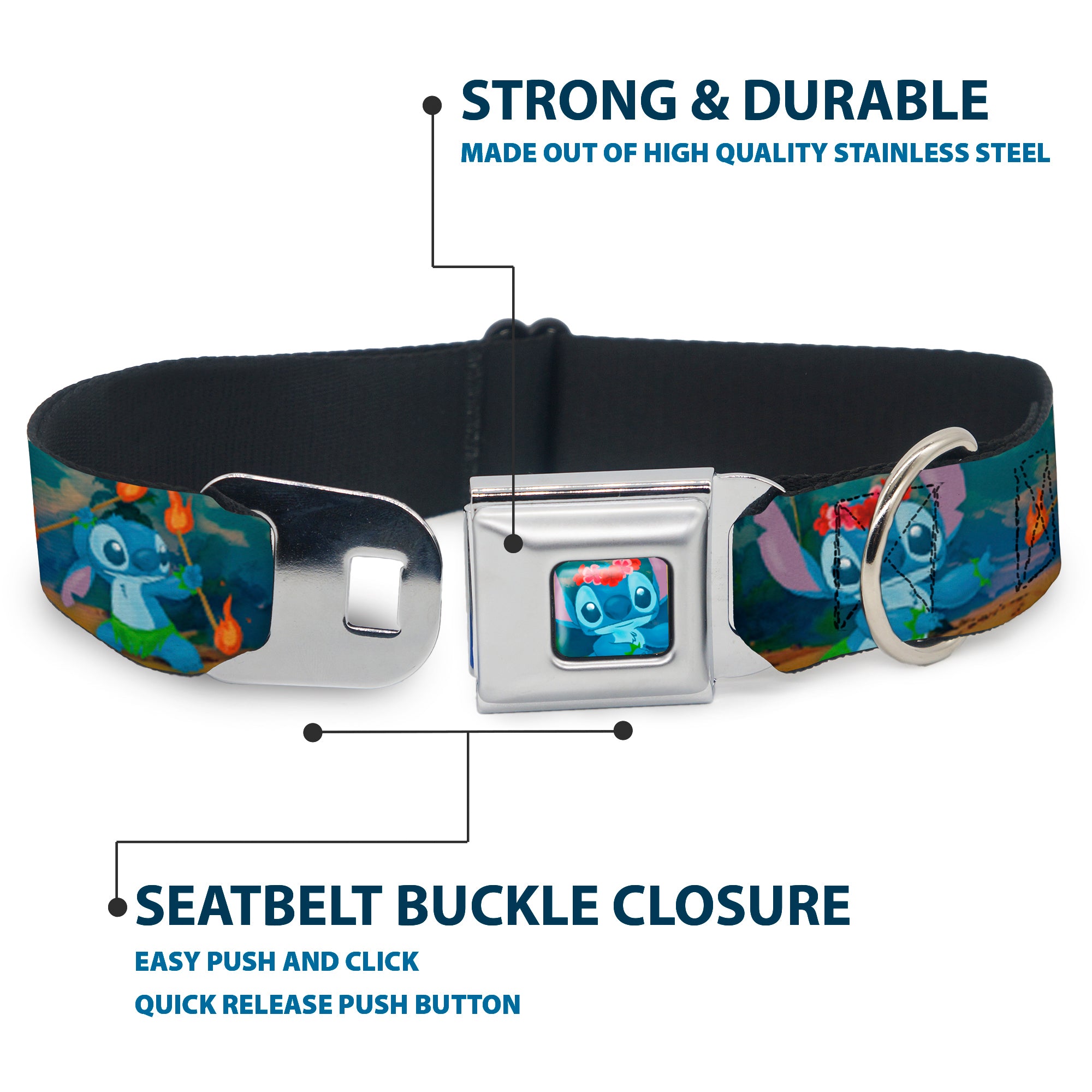 Stitch Hula Pose Full Color Seatbelt Buckle Collar - Stitch Hula Dance 5-Poses Seatbelt Buckle Collars Disney