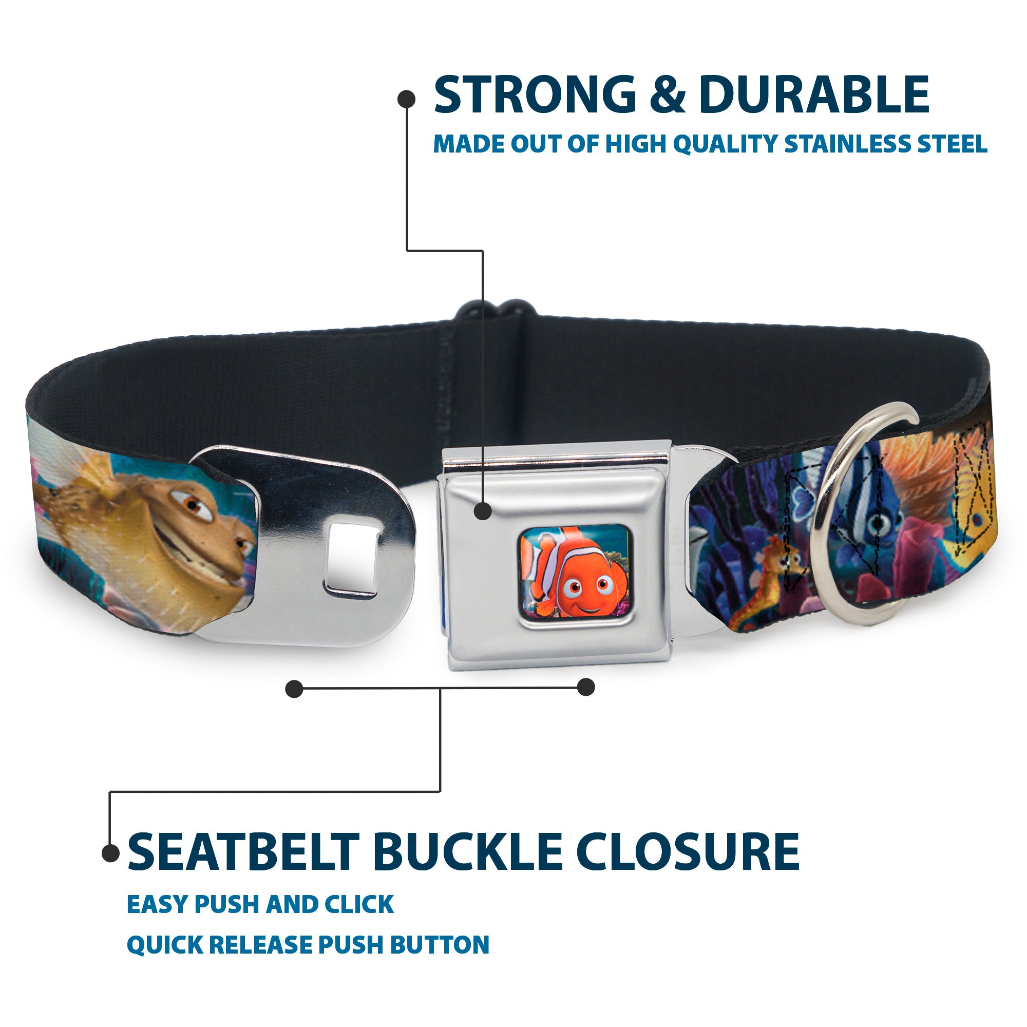 Nemo Smiling Full Color Seatbelt Buckle Collar - Nemo & Friends Group Seatbelt Buckle Collars Disney