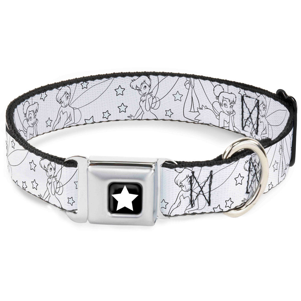 Tinker Bell Star Full Color Black/White Seatbelt Buckle Collar - Tinker Bell Poses/Stars Outline White/Black Seatbelt Buckle Collars Disney