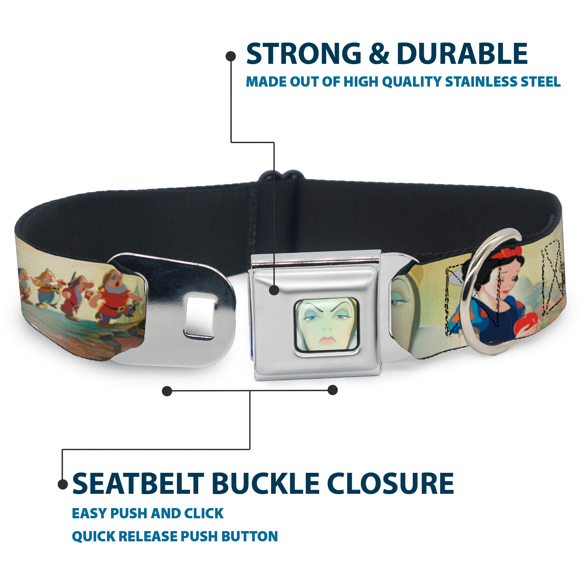 Evil Queen Face CLOSE-UP Full Color Seatbelt Buckle Collar - Snow White/Dwarves/Old Witch/Evil Queen Scenes Seatbelt Buckle Collars Disney