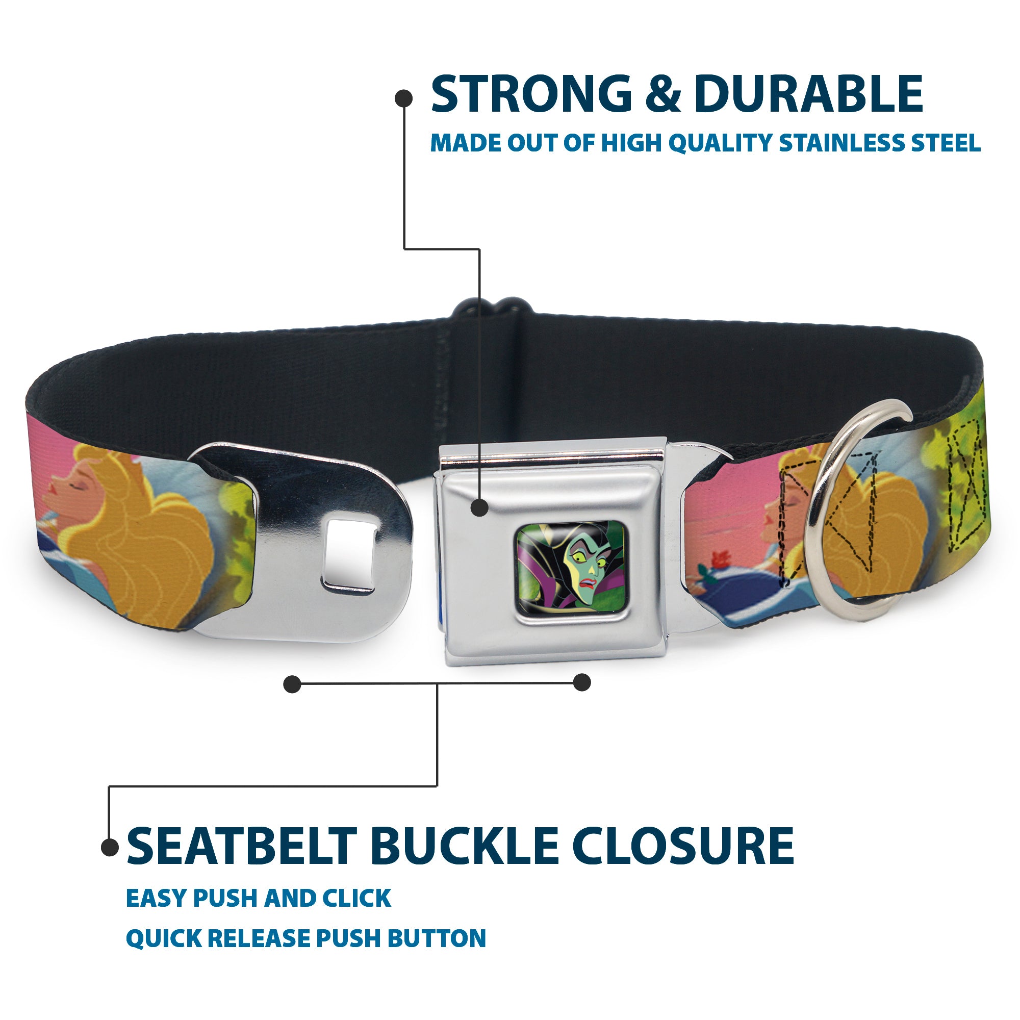 Maleficent Face3 Full Color Green Fade Seatbelt Buckle Collar - Sleeping Beauty & Maleficent/Maleficent Dragon Scenes Seatbelt Buckle Collars Disney