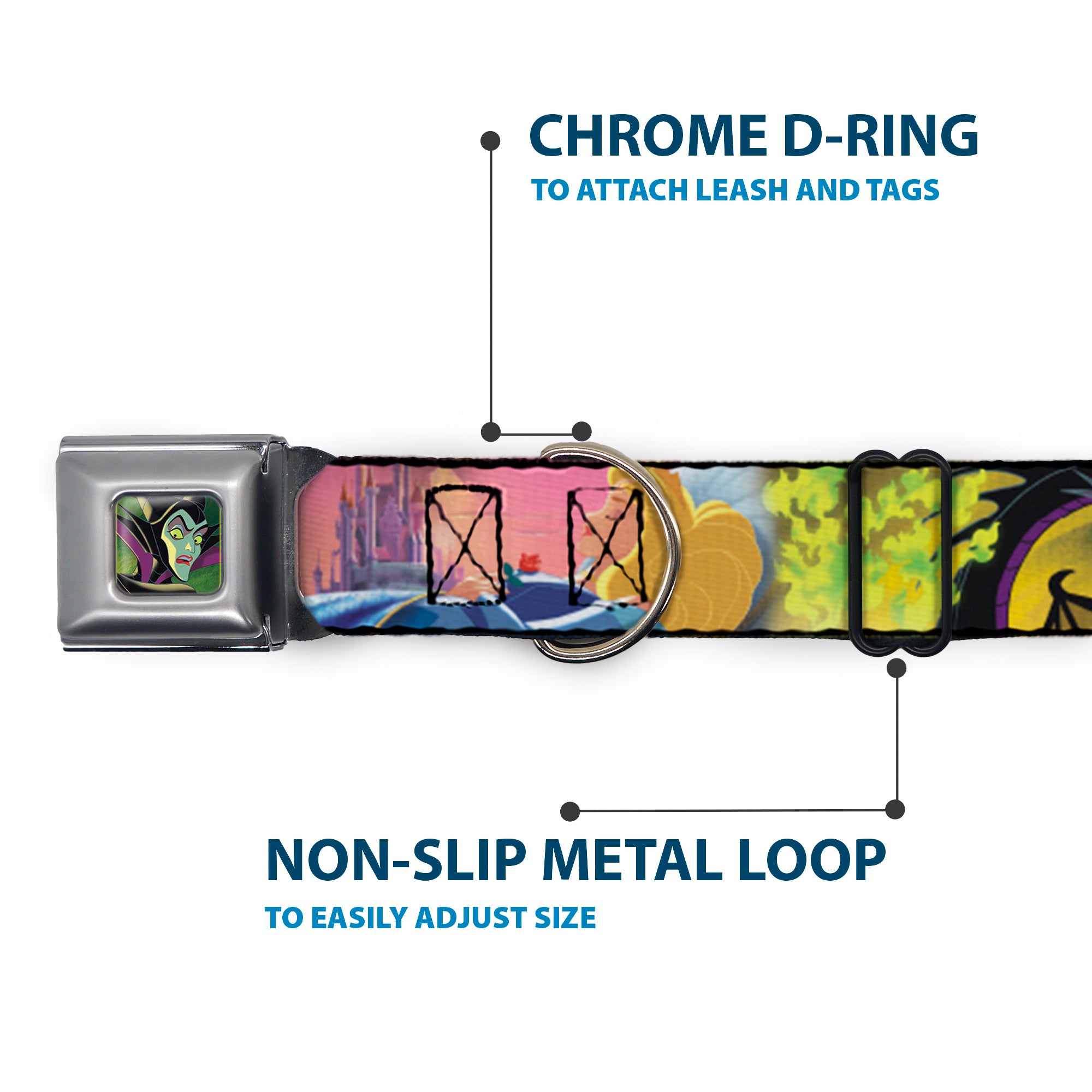 Maleficent Face3 Full Color Green Fade Seatbelt Buckle Collar - Sleeping Beauty & Maleficent/Maleficent Dragon Scenes Seatbelt Buckle Collars Disney