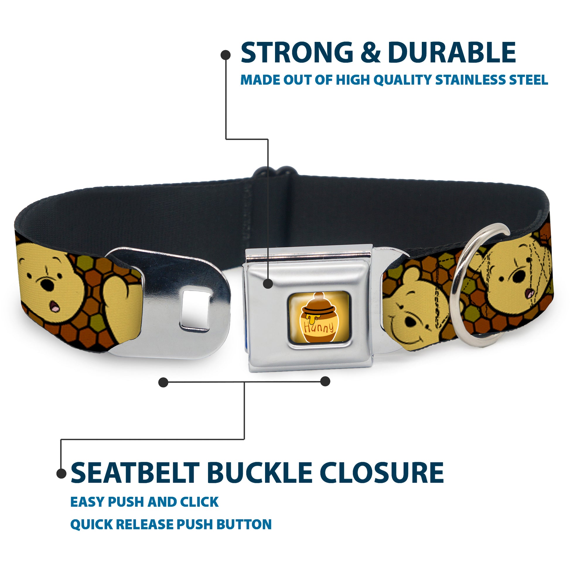 HUNNY Pot Full Color Black/Browns Seatbelt Buckle Collar - Winnie the Pooh Expressions/Honeycomb Black/Browns Seatbelt Buckle Collars Disney