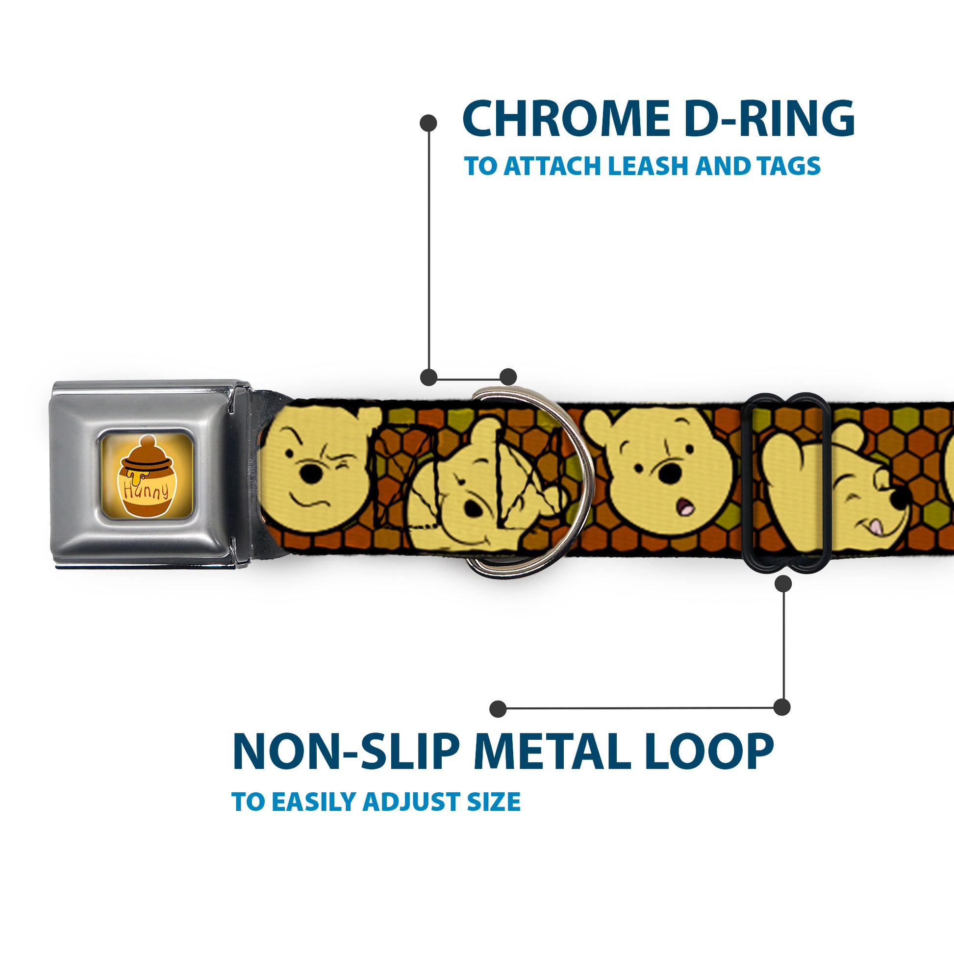 HUNNY Pot Full Color Black/Browns Seatbelt Buckle Collar - Winnie the Pooh Expressions/Honeycomb Black/Browns Seatbelt Buckle Collars Disney