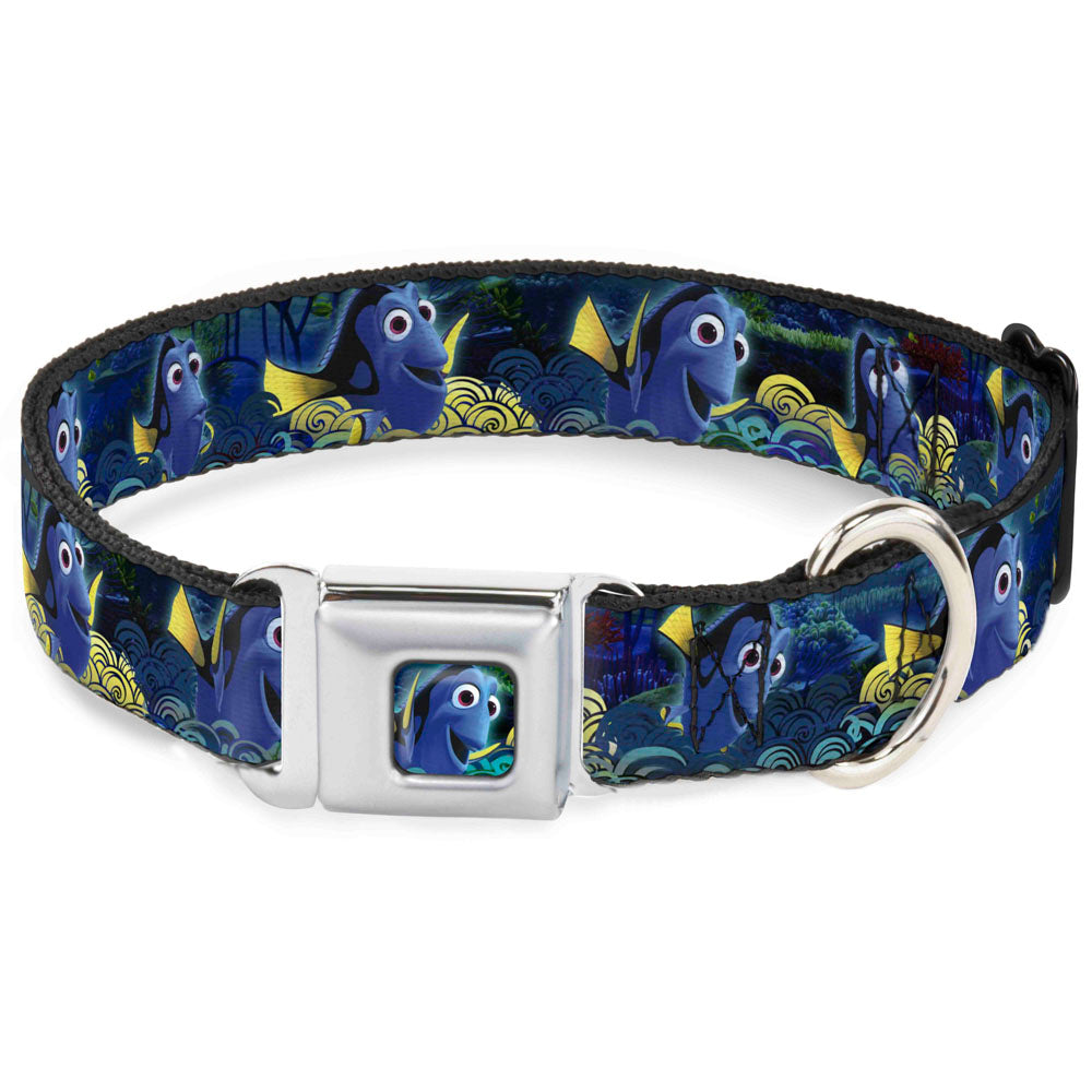 Dory Pose2/Swirls Full Color Blues/Yellows Seatbelt Buckle Collar - Dory Poses/Swirls Blues/Yellows Seatbelt Buckle Collars Disney