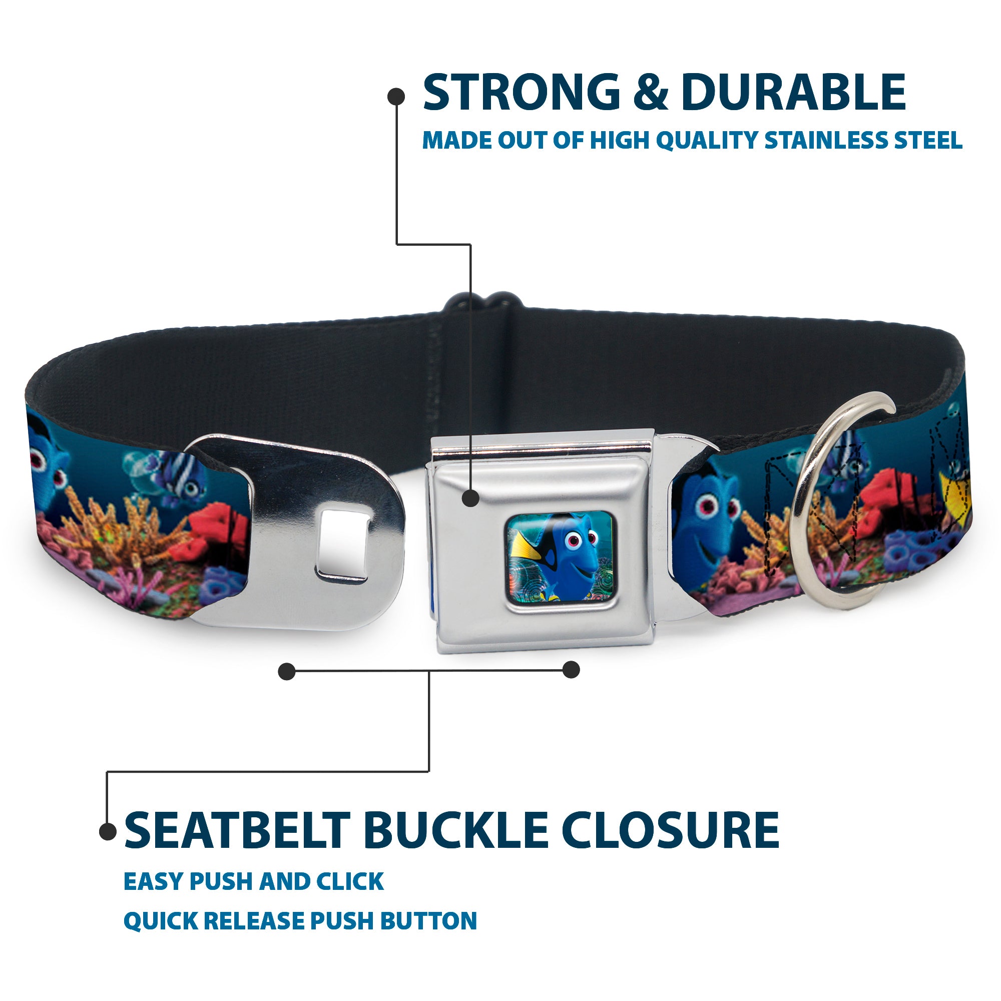 Dory Pose Full Color Seatbelt Buckle Collar - Dory Poses & Friends Under the Sea Seatbelt Buckle Collars Disney