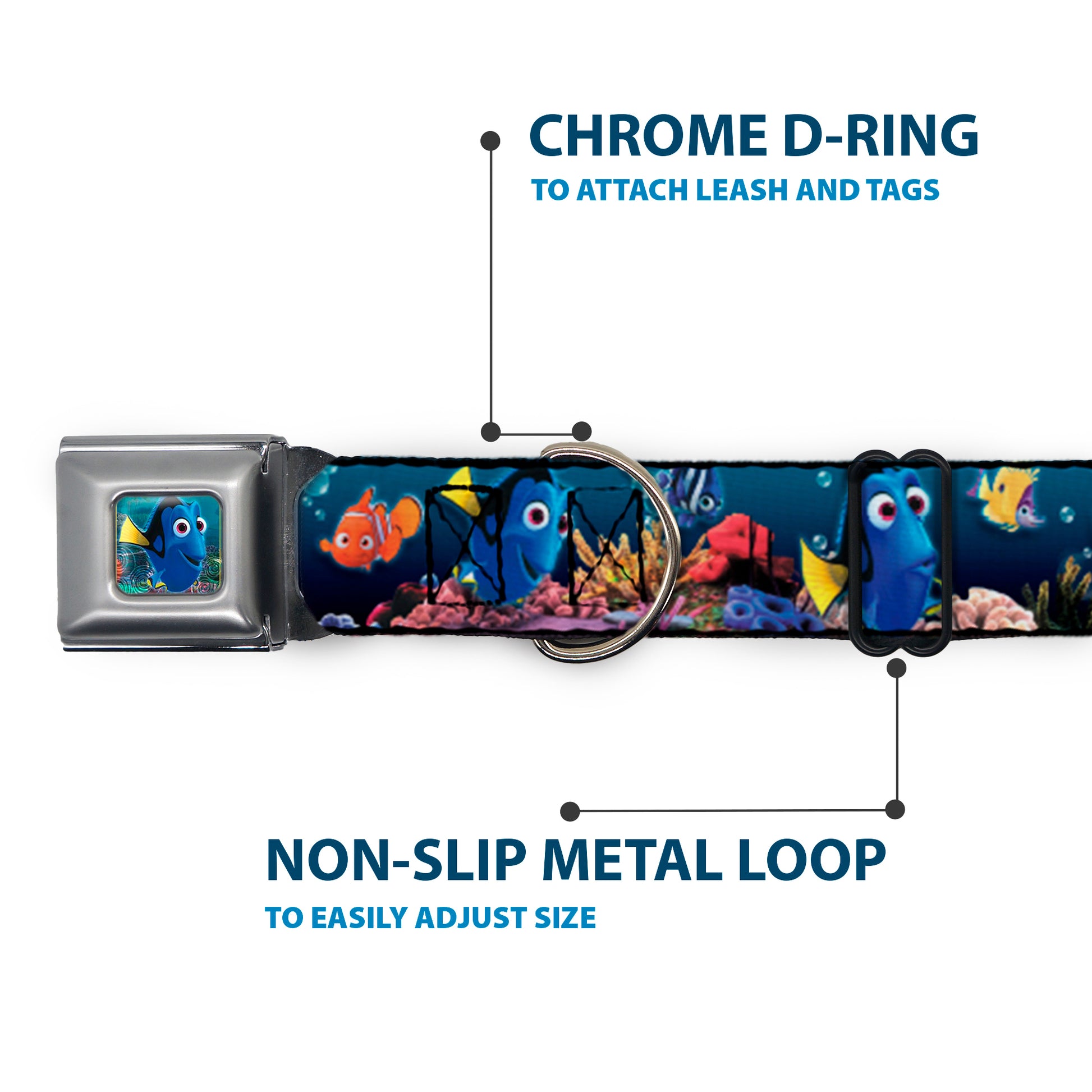 Dory Pose Full Color Seatbelt Buckle Collar - Dory Poses & Friends Under the Sea Seatbelt Buckle Collars Disney