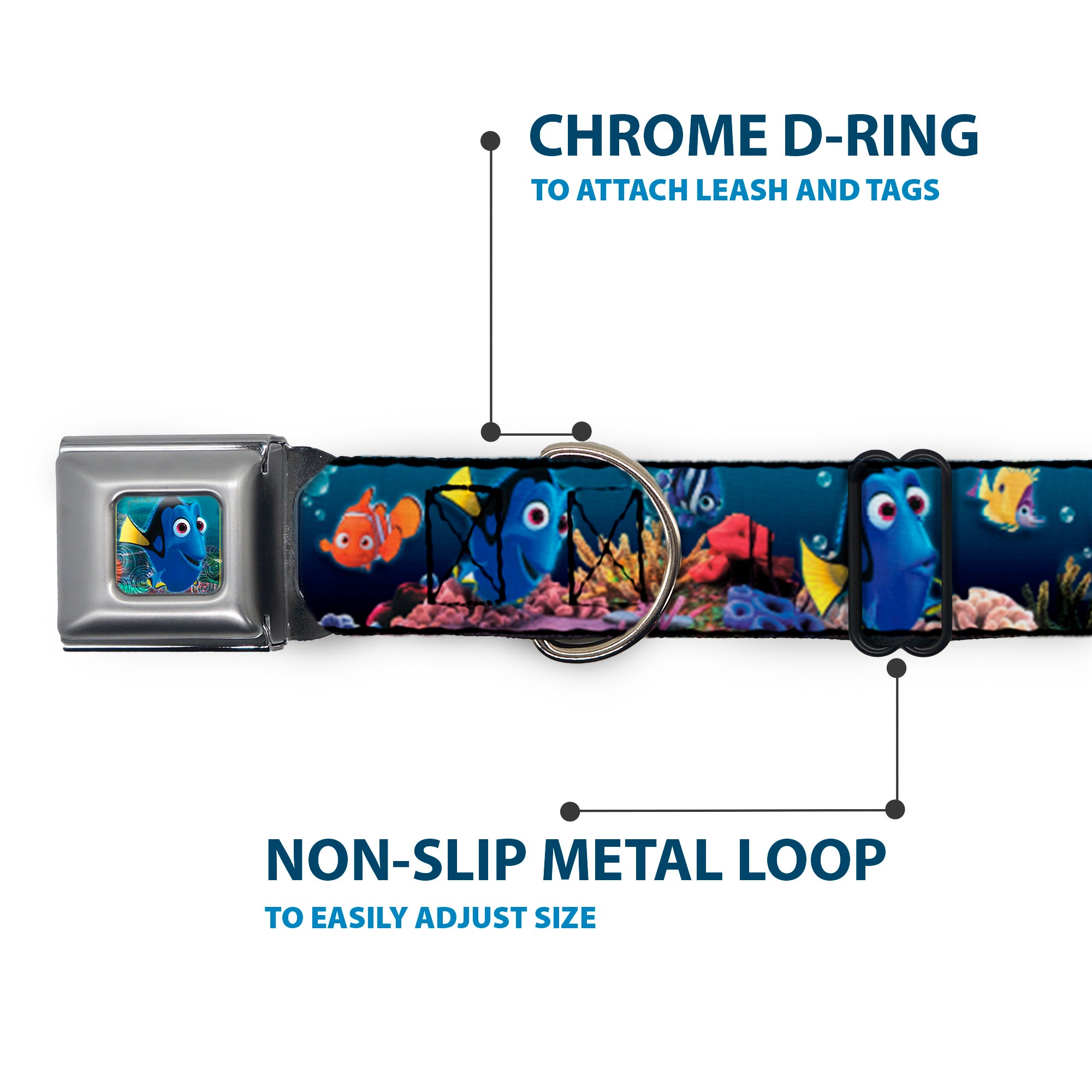 Dory Pose Full Color Seatbelt Buckle Collar - Dory Poses & Friends Under the Sea Seatbelt Buckle Collars Disney