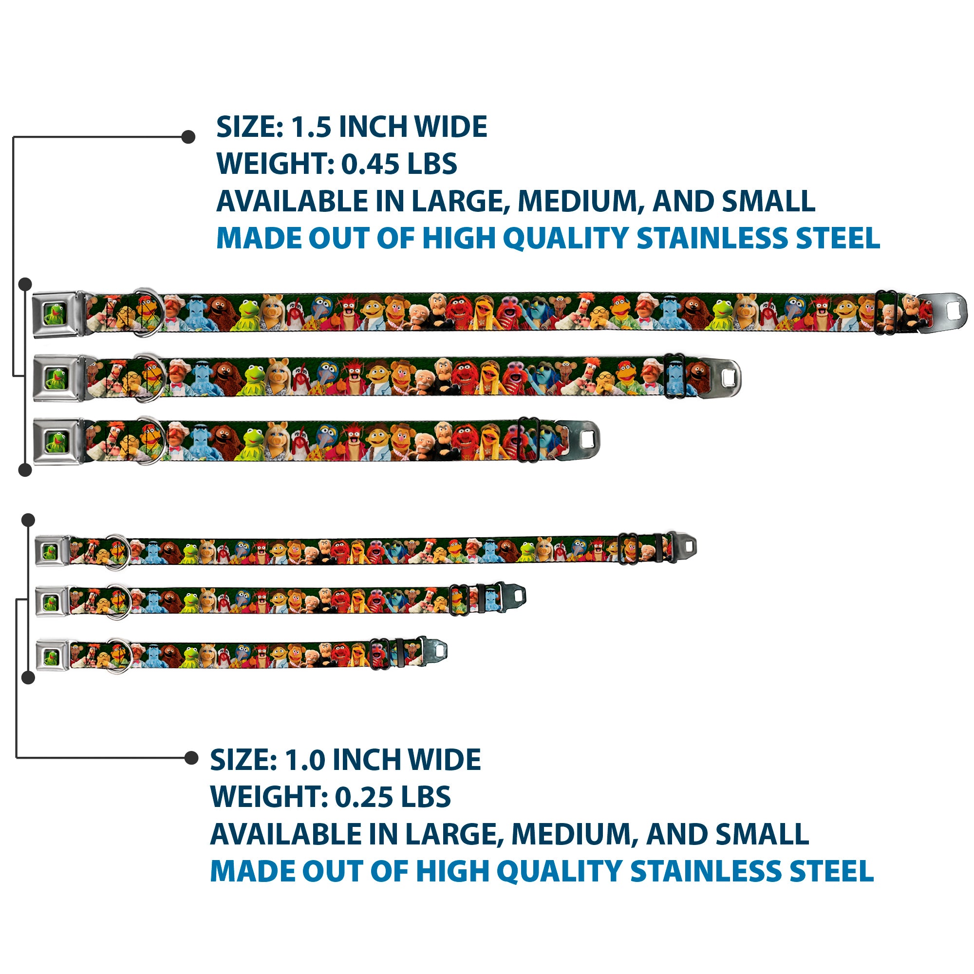 Kermit the Frog Pose Full Color Green Glow Seatbelt Buckle Collar - Muppets 20-Character Group Pose Greens Seatbelt Buckle Collars Disney