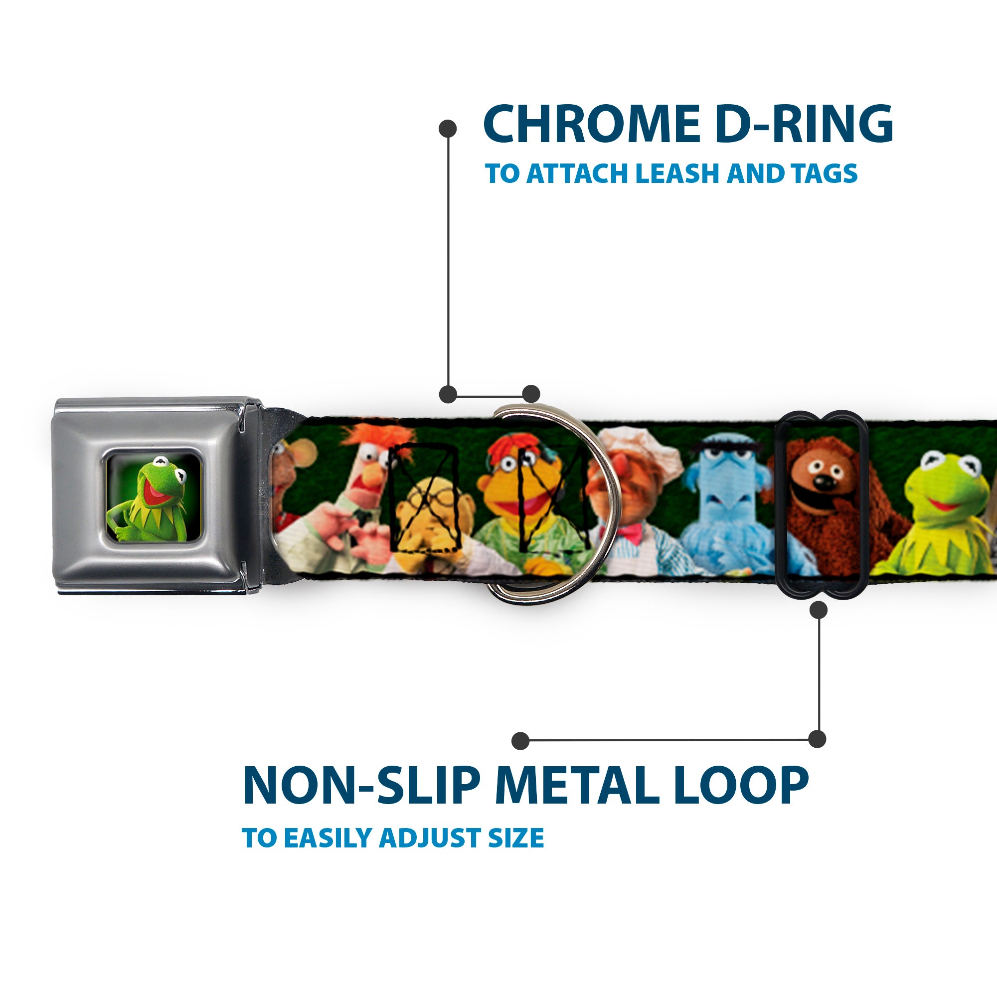 Kermit the Frog Pose Full Color Green Glow Seatbelt Buckle Collar - Muppets 20-Character Group Pose Greens Seatbelt Buckle Collars Disney