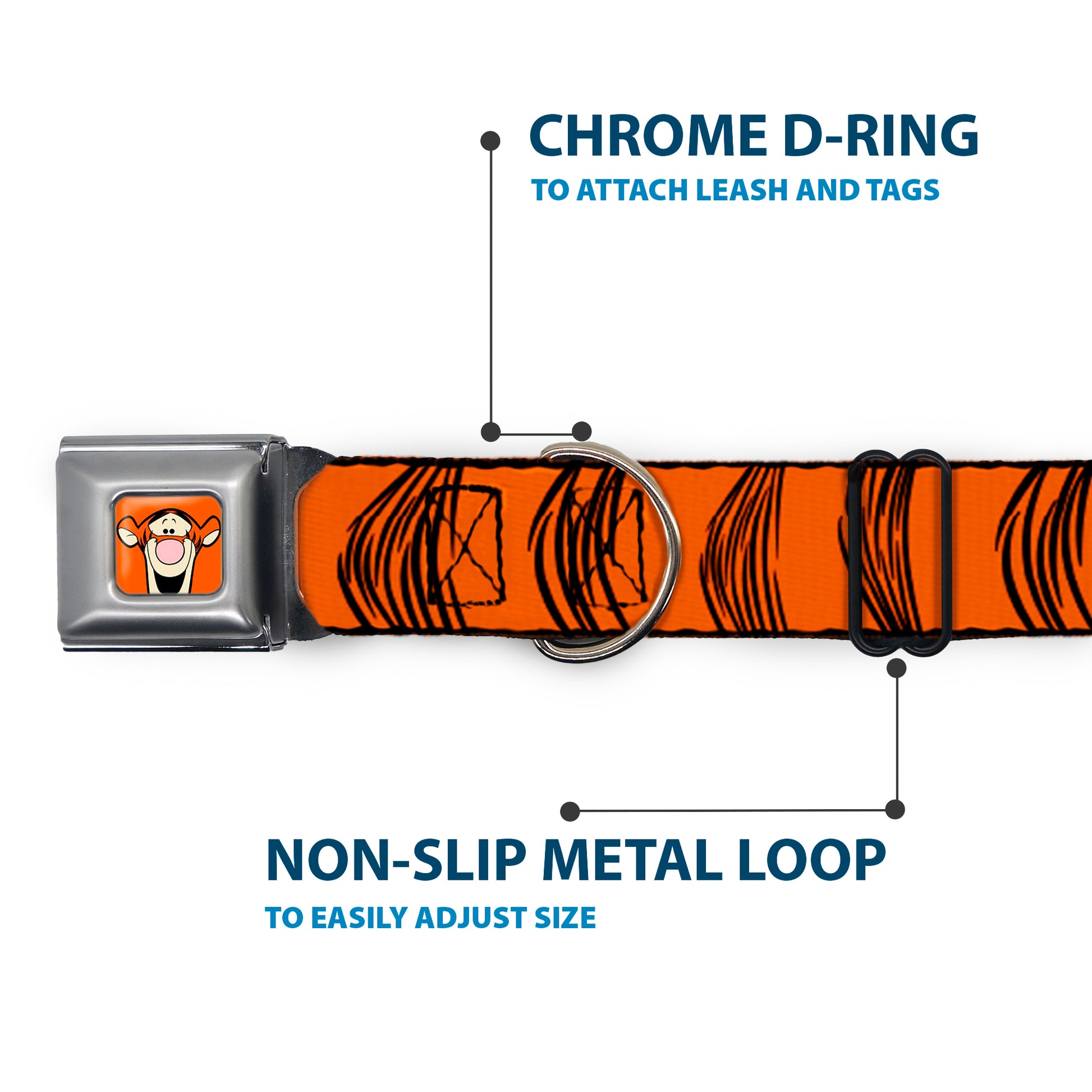 Tigger Face CLOSE-UP Full Color Orange Seatbelt Buckle Collar - Tigger Stripes Orange/Black Seatbelt Buckle Collars Disney