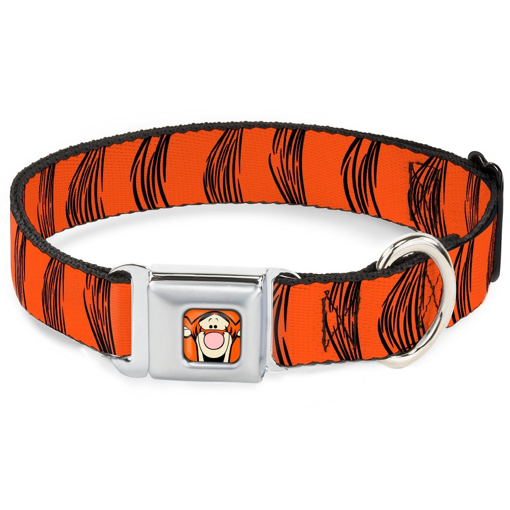 Tigger Face CLOSE-UP Full Color Orange Seatbelt Buckle Collar - Tigger Stripes Orange/Black Seatbelt Buckle Collars Disney