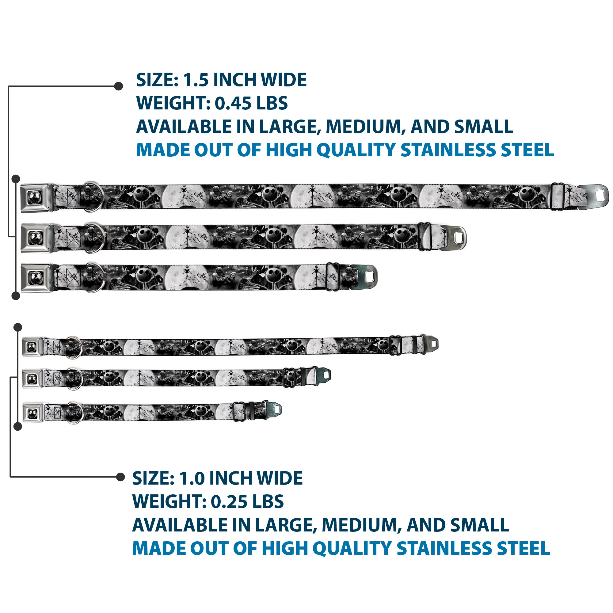 Jack Moon Oogie Boogie Face Full Color Black Grays Seatbelt Buckle Collar - Jack & Oogie Boogie Scenes Grays Seatbelt Buckle Collars Disney