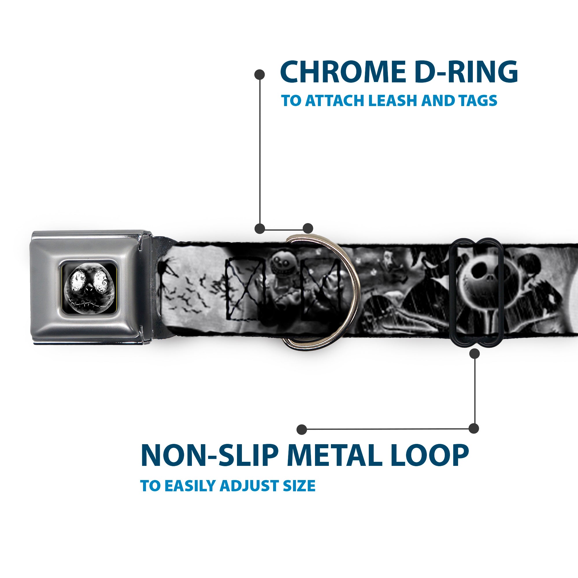 Jack Moon Oogie Boogie Face Full Color Black Grays Seatbelt Buckle Collar - Jack & Oogie Boogie Scenes Grays Seatbelt Buckle Collars Disney