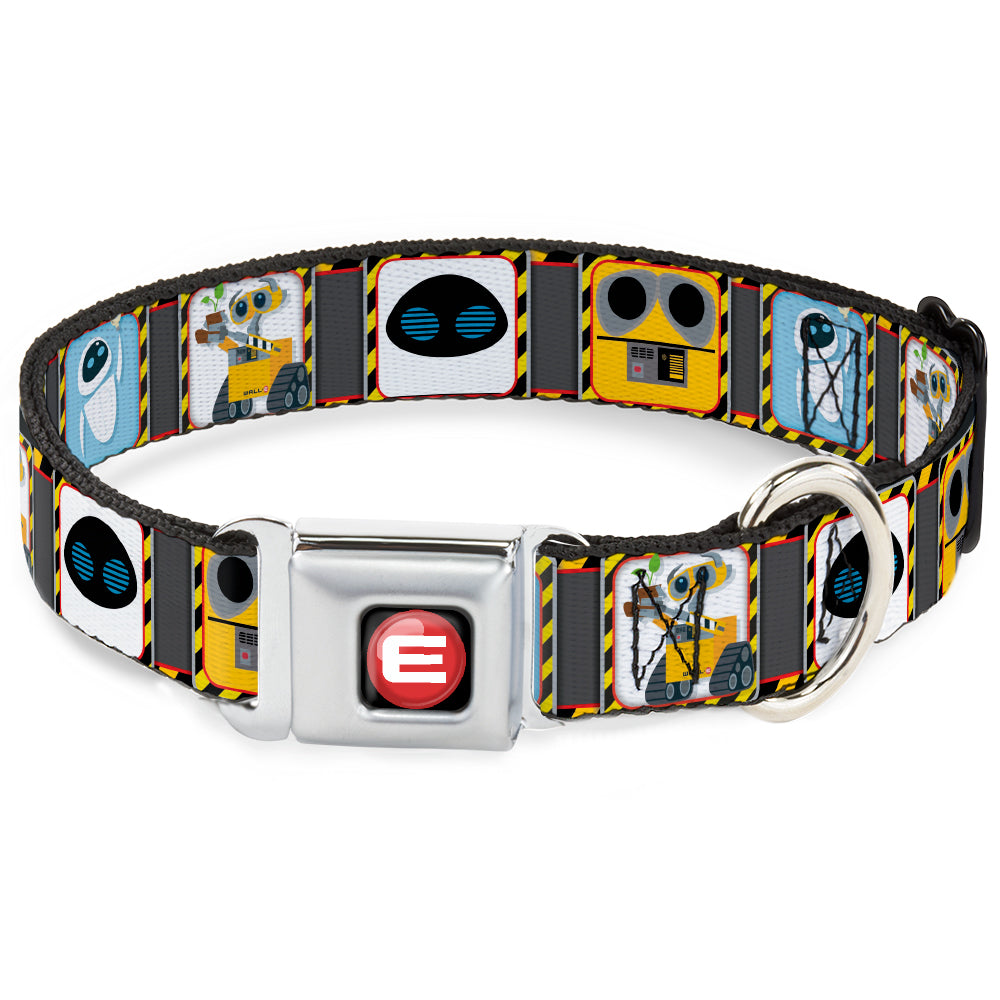 WALL-E Logo Full Color Black Red White Seatbelt Buckle Collar - WALL-E & EVE Pose/Face Hazard Blocks Gray/Yellow/Black Seatbelt Buckle Collars Disney