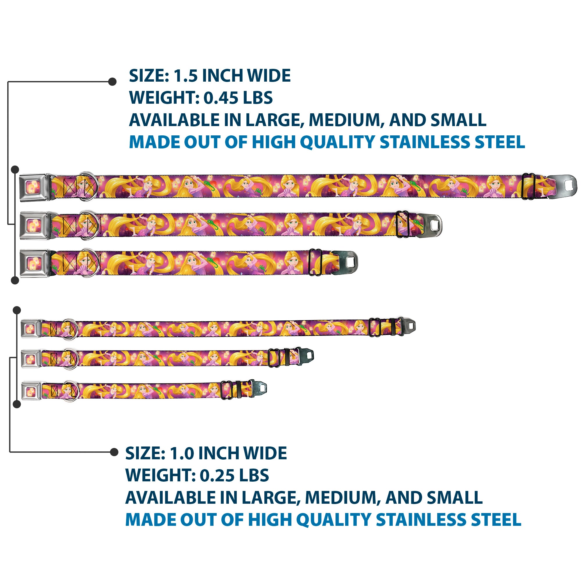 Tangled Lights Light Full Color Purple/Gold Seatbelt Buckle Collar - Rapunzel 4-Tangled Poses/Pascal/Lights Light Purples Seatbelt Buckle Collars Disney