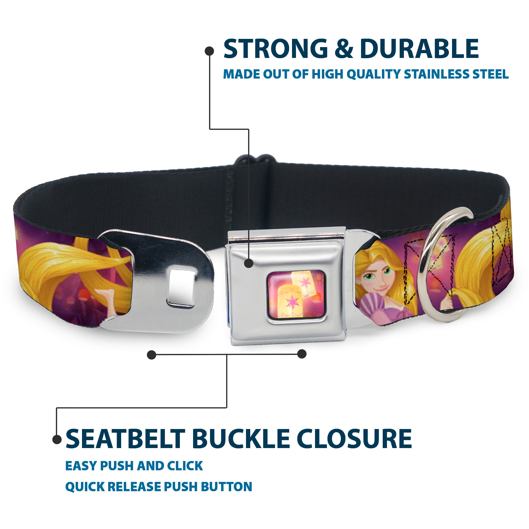 Tangled Lights Light Full Color Purple/Gold Seatbelt Buckle Collar - Rapunzel 4-Tangled Poses/Pascal/Lights Light Purples Seatbelt Buckle Collars Disney