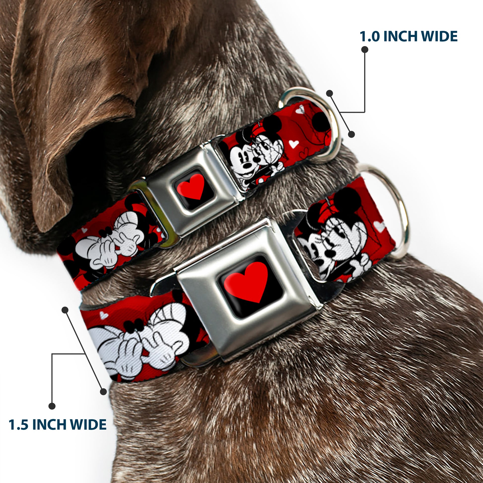 Heart Full Color Black/Red Seatbelt Buckle Collar - Mickey & Minnie HUGS & KISSES Poses Reds/White Seatbelt Buckle Collars Disney