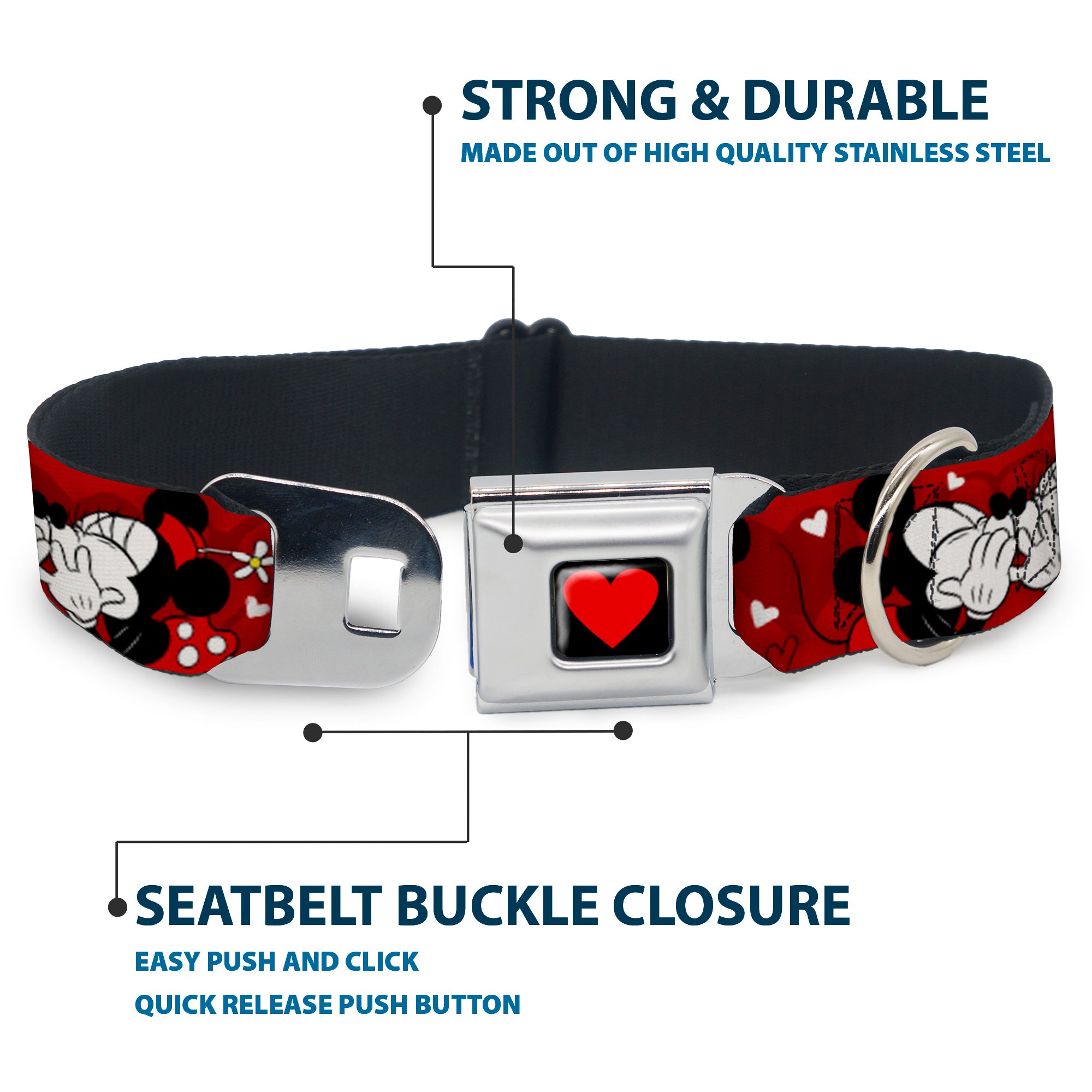 Heart Full Color Black/Red Seatbelt Buckle Collar - Mickey & Minnie HUGS & KISSES Poses Reds/White Seatbelt Buckle Collars Disney