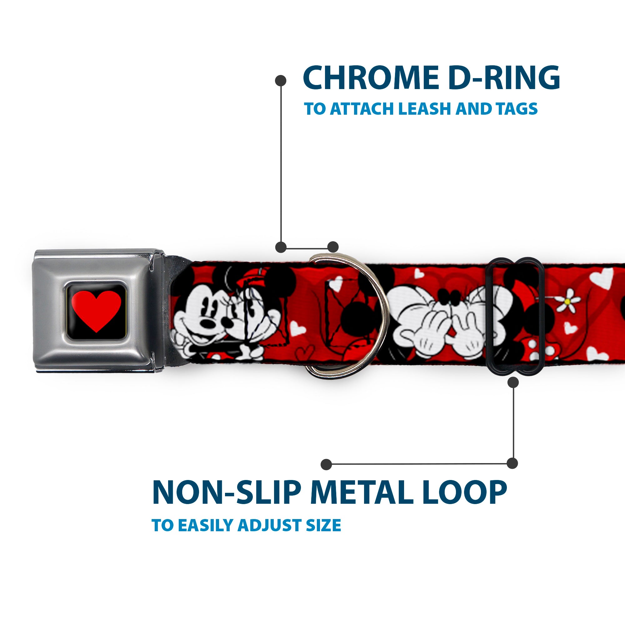 Heart Full Color Black/Red Seatbelt Buckle Collar - Mickey & Minnie HUGS & KISSES Poses Reds/White Seatbelt Buckle Collars Disney