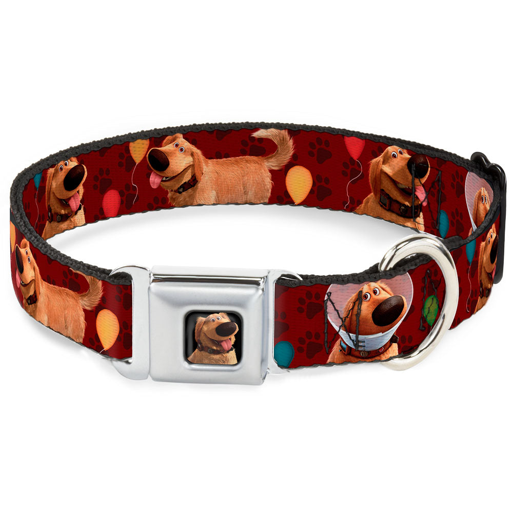 Dug Tongue Out Pose Full Color Black Seatbelt Buckle Collar - Dug 4-Poses/Balloons/Paw Print Reds Seatbelt Buckle Collars Disney