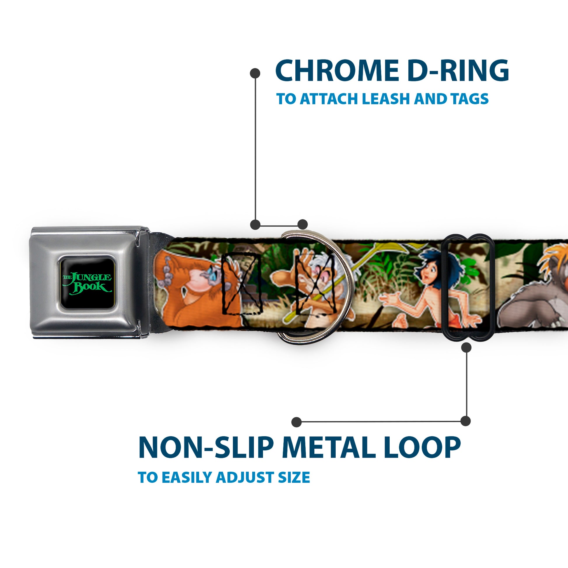 THE JUNGLE BOOK Full Color Black/Green Seatbelt Buckle Collar - The Jungle Book I Wanna Be Like You 4-Character Scene Seatbelt Buckle Collars Disney