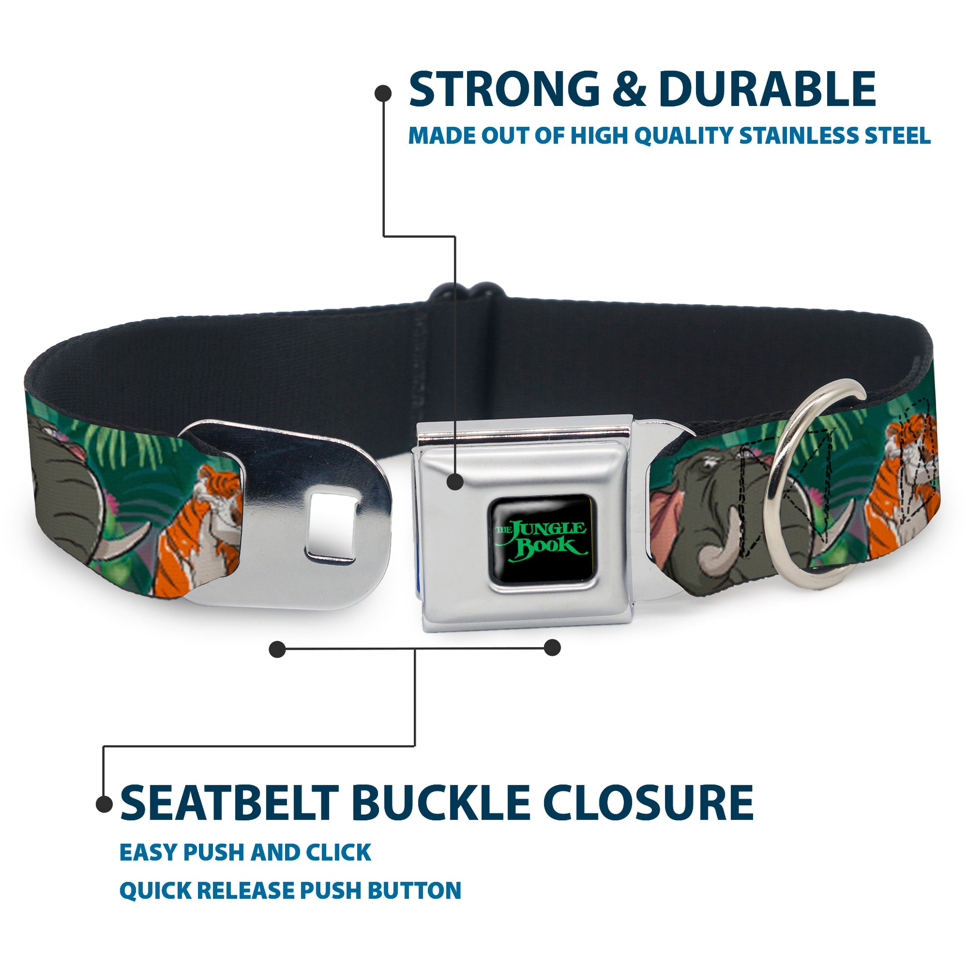 THE JUNGLE BOOK Full Color Black/Green Seatbelt Buckle Collar - The Jungle Book 8-Character Group Greens Seatbelt Buckle Collars Disney