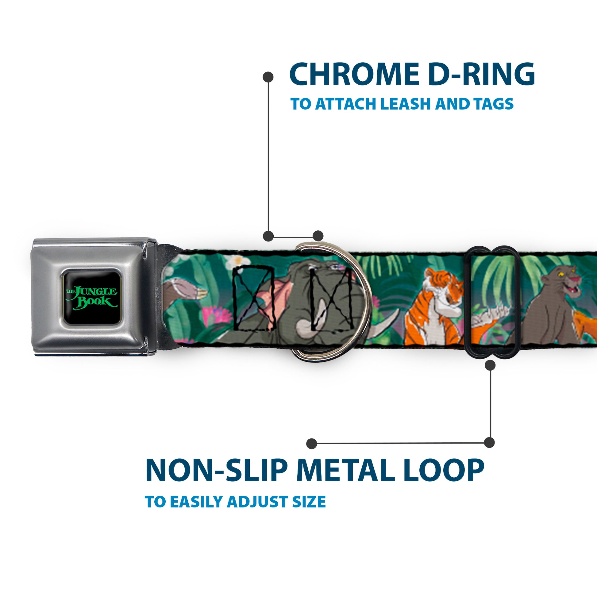 THE JUNGLE BOOK Full Color Black/Green Seatbelt Buckle Collar - The Jungle Book 8-Character Group Greens Seatbelt Buckle Collars Disney