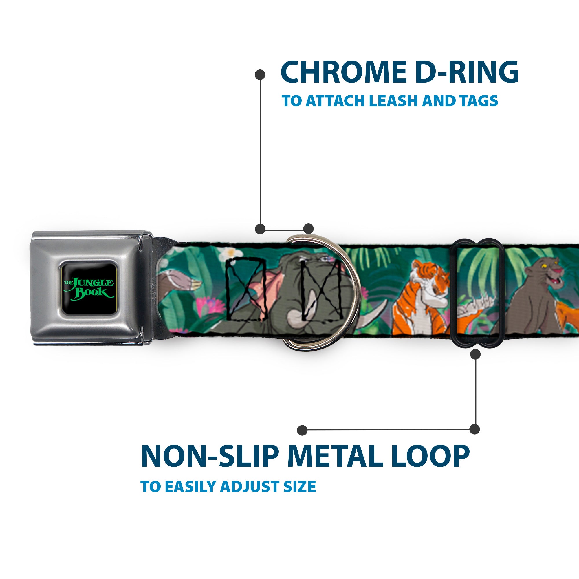 THE JUNGLE BOOK Full Color Black/Green Seatbelt Buckle Collar - The Jungle Book 8-Character Group Greens Seatbelt Buckle Collars Disney
