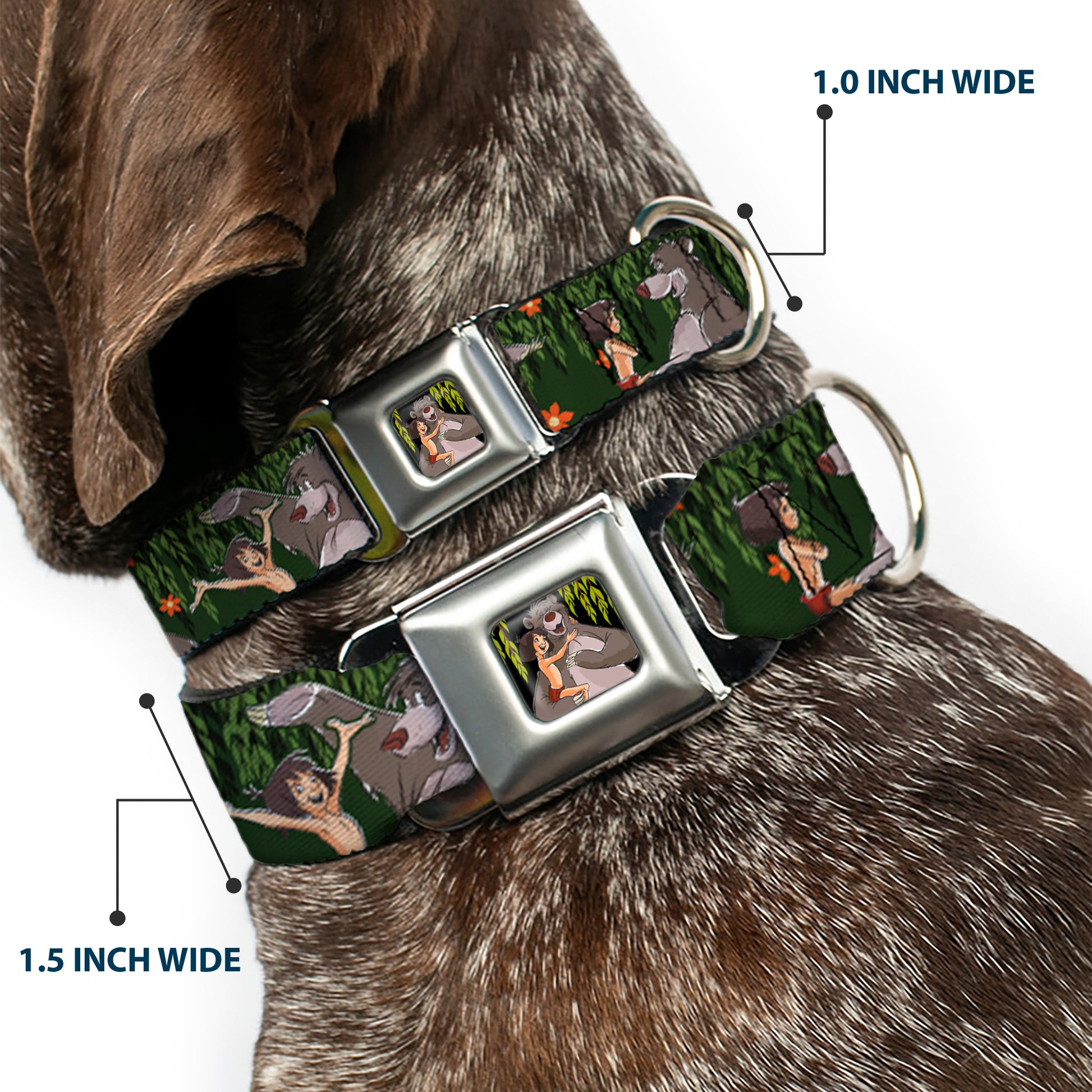 Mowgli & Baloo Hugging/Leaves Full Color Black/Greens Seatbelt Buckle Collar - Mowgli & Baloo 3-Poses Leaves/Flowers Greens/Orange Seatbelt Buckle Collars Disney