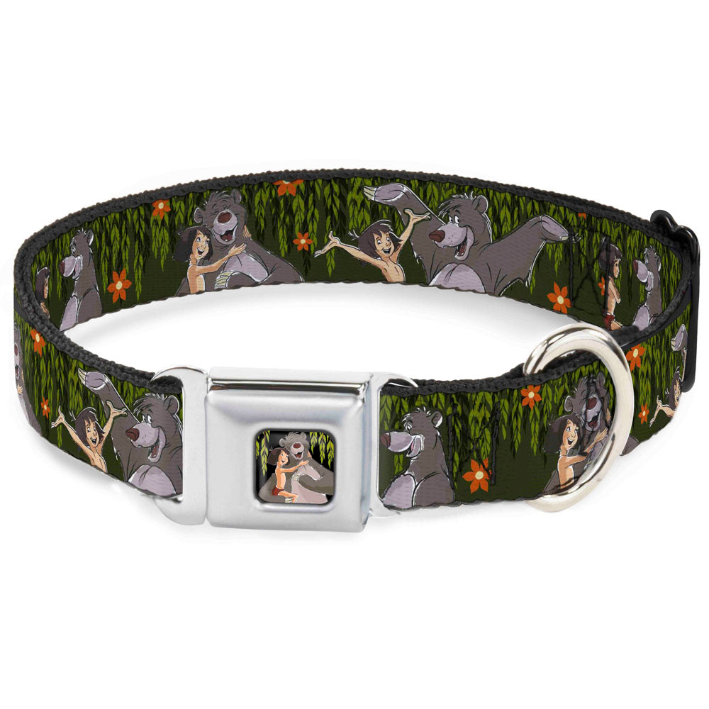 Mowgli & Baloo Hugging/Leaves Full Color Black/Greens Seatbelt Buckle Collar - Mowgli & Baloo 3-Poses Leaves/Flowers Greens/Orange Seatbelt Buckle Collars Disney