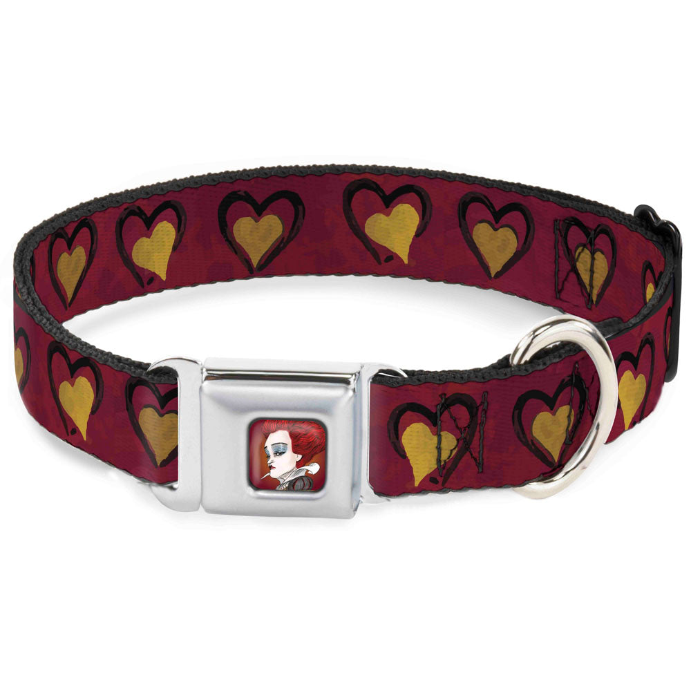 Alice in Wonderland Queen Face Full Color Red Seatbelt Buckle Collar - Alice in Wonderland Queen's Hearts Reds/Black/Gold Seatbelt Buckle Collars Disney