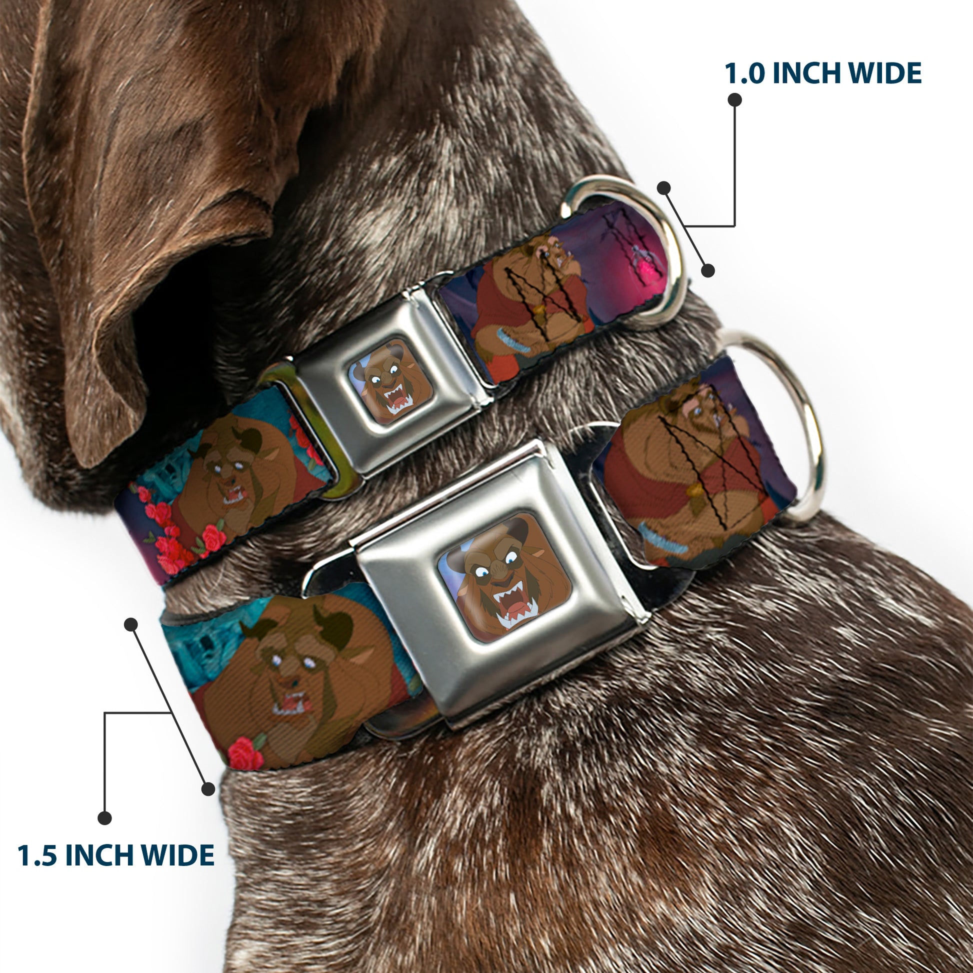 Beast Face CLOSE-UP Full Color Seatbelt Buckle Collar - Beast 4-Scenes/Roses Seatbelt Buckle Collars Disney