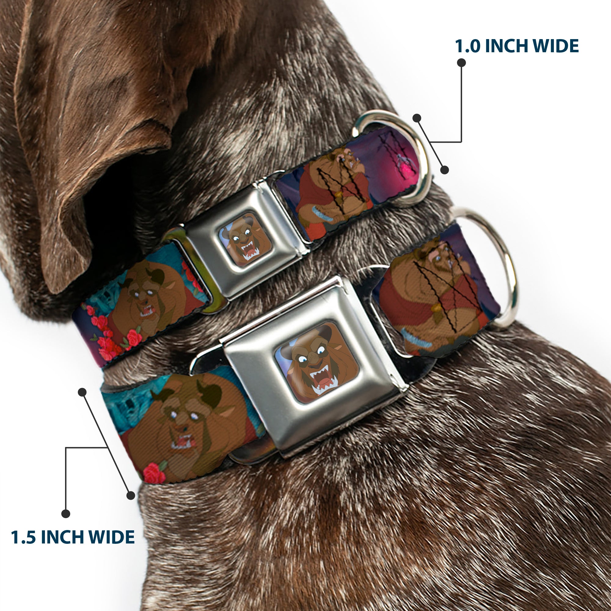 Beast Face CLOSE-UP Full Color Seatbelt Buckle Collar - Beast 4-Scenes/Roses Seatbelt Buckle Collars Disney