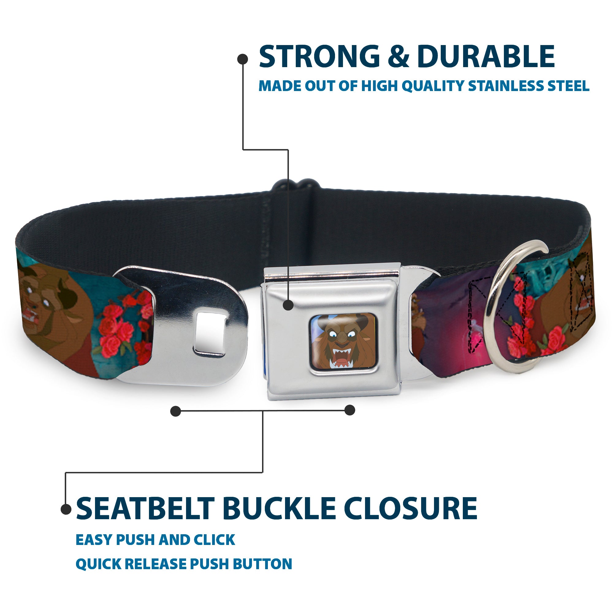 Beast Face CLOSE-UP Full Color Seatbelt Buckle Collar - Beast 4-Scenes/Roses Seatbelt Buckle Collars Disney