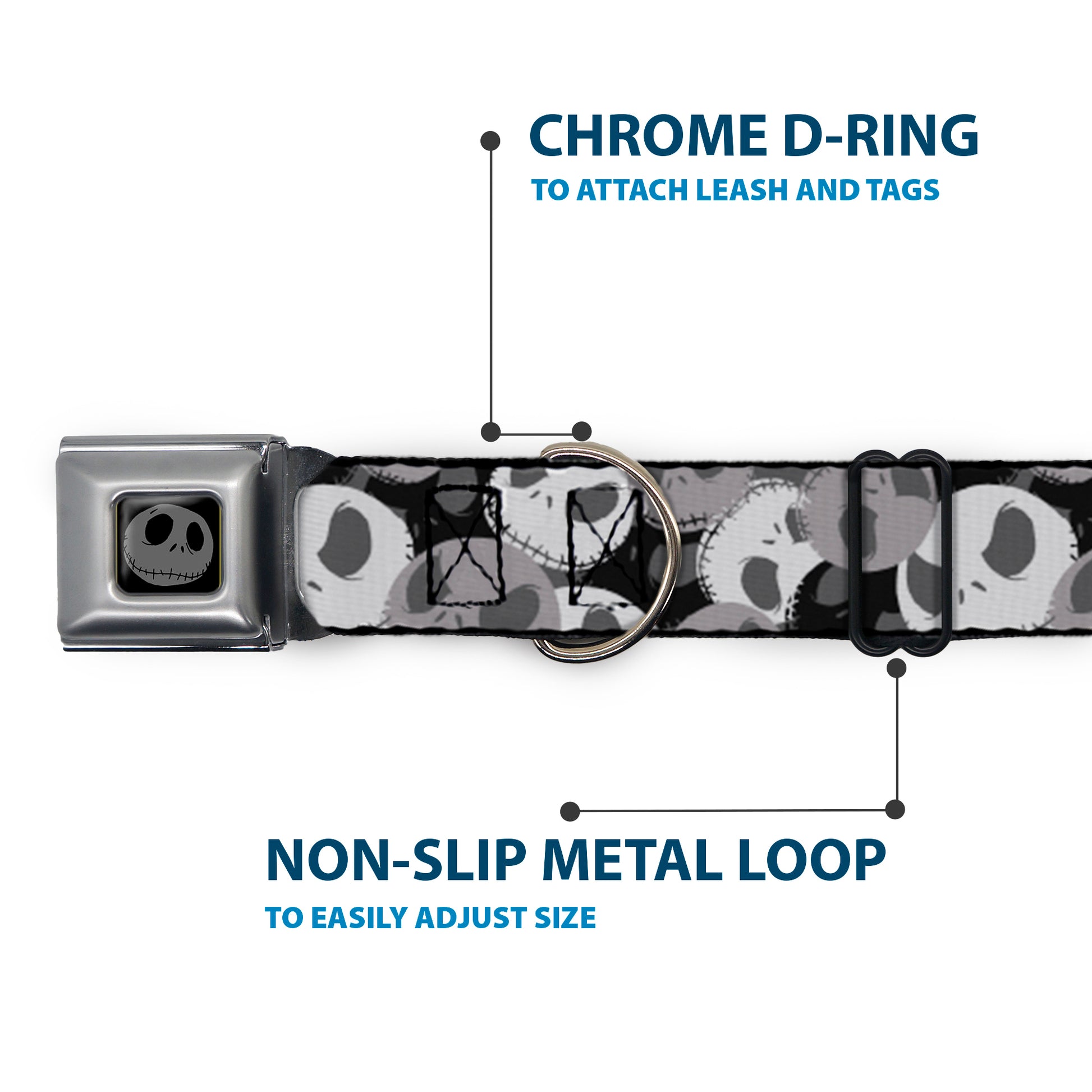 Jack Expression5 Black Silver Seatbelt Buckle Collar - Nightmare Before Christmas Jack Expression Stacked Black/Grays Seatbelt Buckle Collars Disney