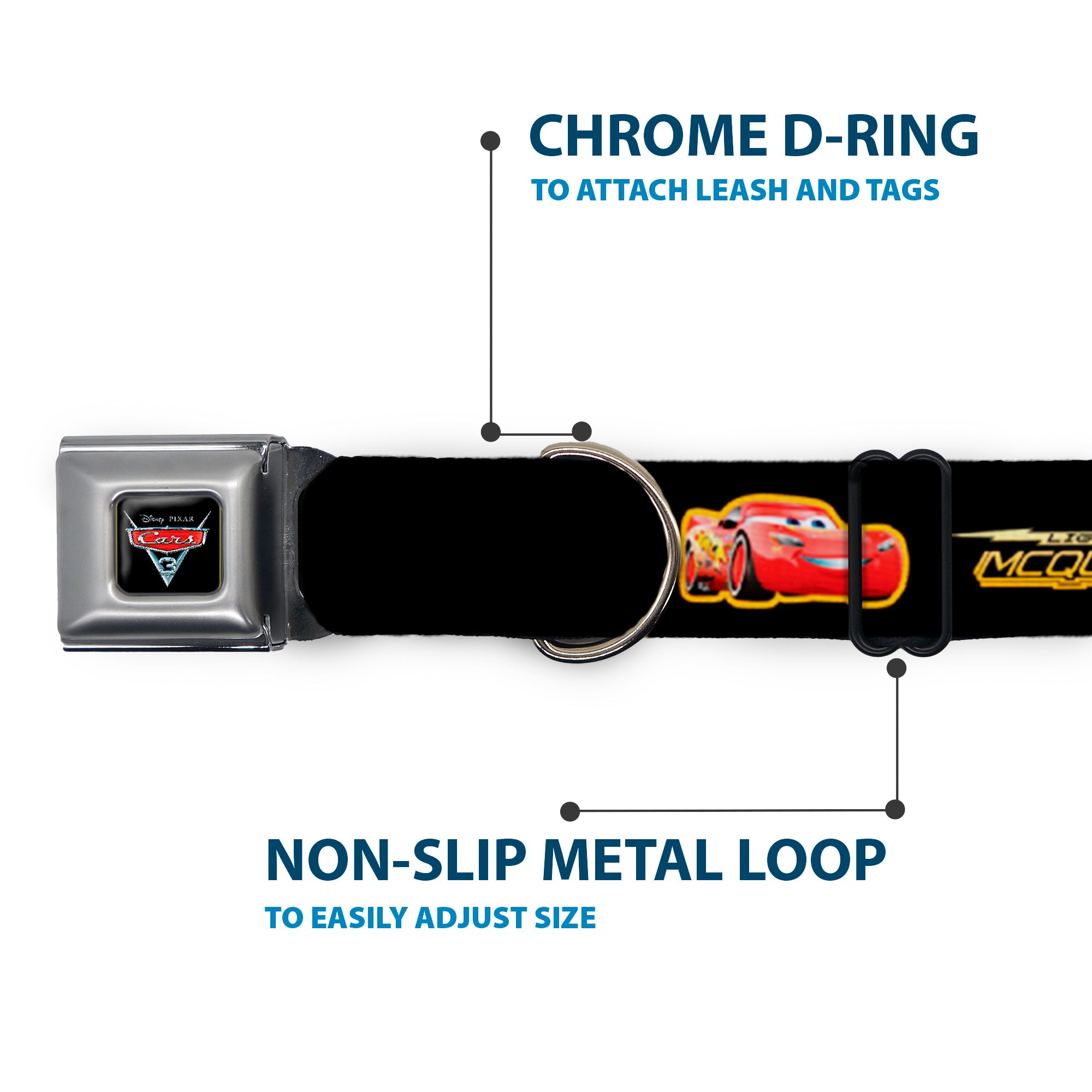 CARS 3 Emblem Full Color Black Silver Red Seatbelt Buckle Collar - Cars 3 LIGHTNING MCQUEEN Pose/Bolt Black/Yellows Seatbelt Buckle Collars Disney
