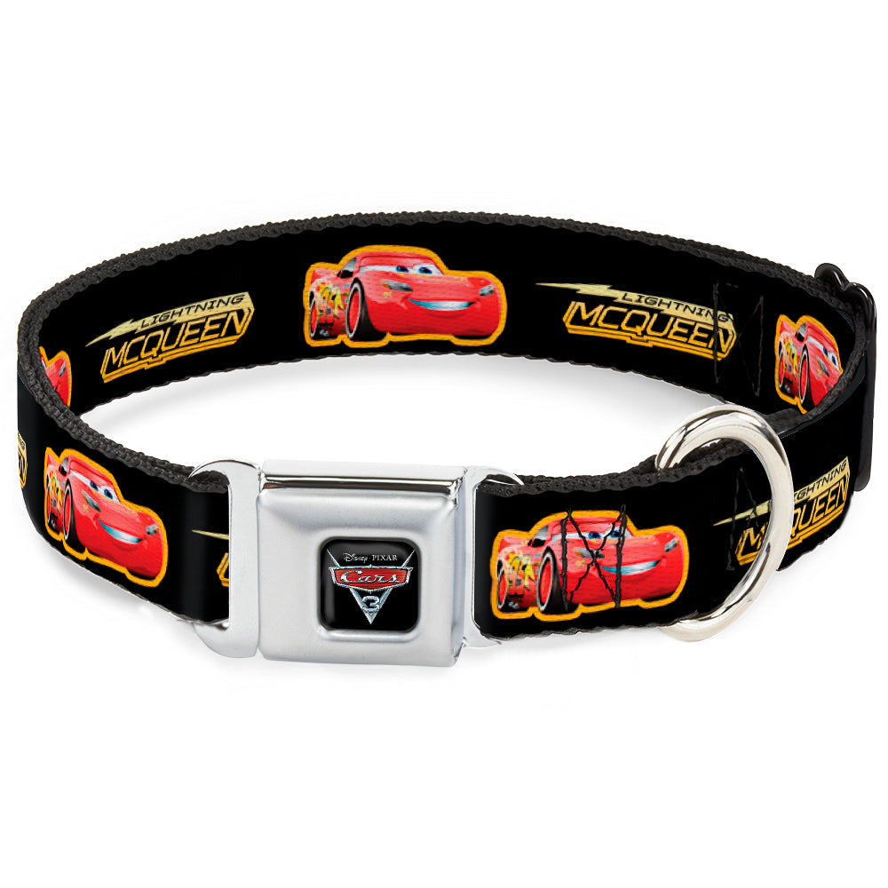 CARS 3 Emblem Full Color Black Silver Red Seatbelt Buckle Collar - Cars 3 LIGHTNING MCQUEEN Pose/Bolt Black/Yellows Seatbelt Buckle Collars Disney