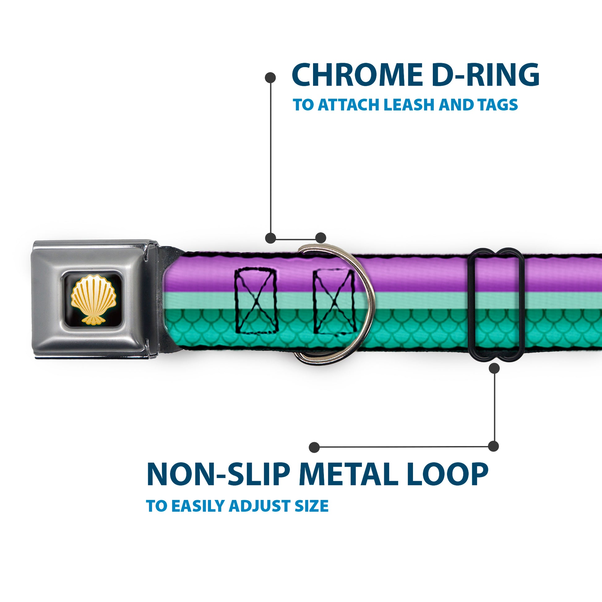 Little Mermaid Clam Shell Black Yellows Seatbelt Buckle Collar - Little Mermaid Stripe/Shell Purple/Green/Gold Seatbelt Buckle Collars Disney