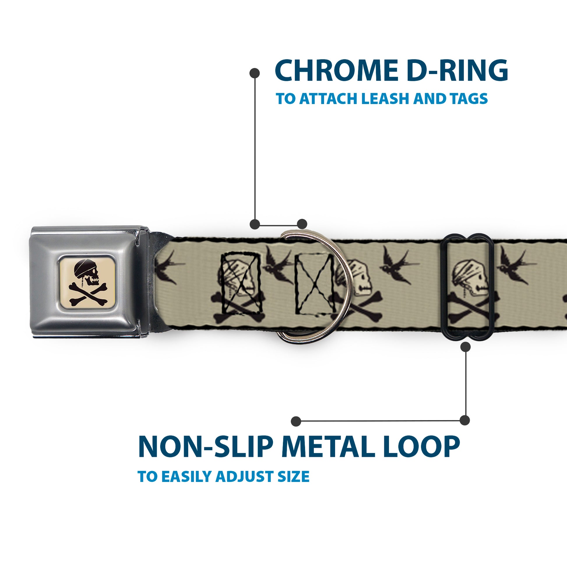 Jack Sparrow's Flag Skull Icon Gray Charcoal Seatbelt Buckle Collar - Jack Sparrow's Flag Icons Grays Seatbelt Buckle Collars Disney