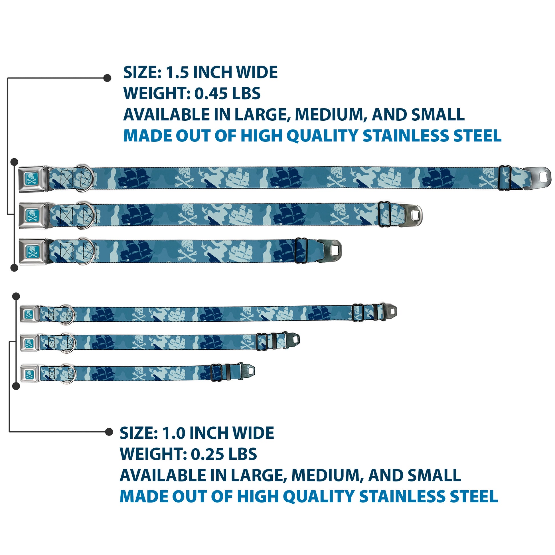 Jack Sparrow's Flag Skull Icon Blues Seatbelt Buckle Collar - Jack Sparrow's Flag Icons/Black Pearl/Sharks Blues Seatbelt Buckle Collars Disney