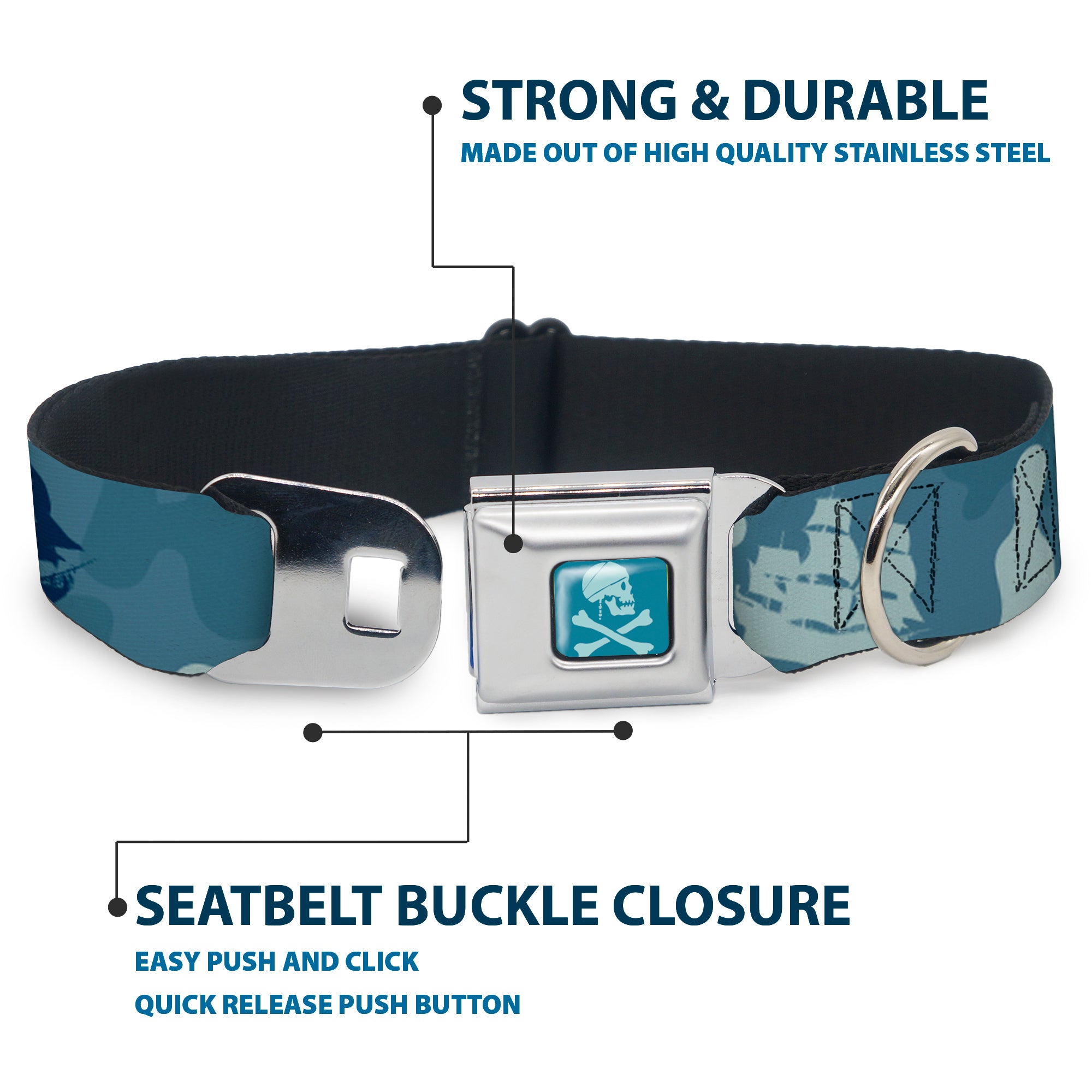 Jack Sparrow's Flag Skull Icon Blues Seatbelt Buckle Collar - Jack Sparrow's Flag Icons/Black Pearl/Sharks Blues Seatbelt Buckle Collars Disney