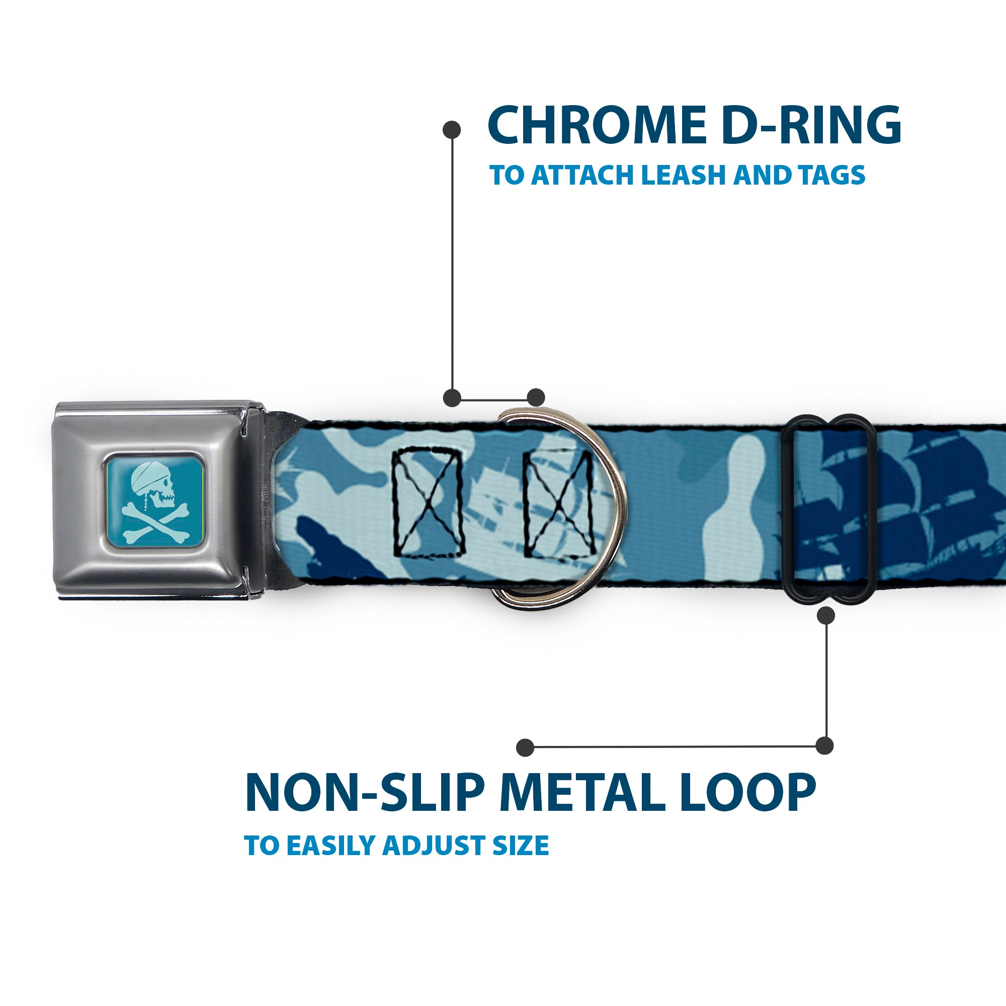 Jack Sparrow's Flag Skull Icon Blues Seatbelt Buckle Collar - Jack Sparrow's Flag Icons/Black Pearl/Sharks Blues Seatbelt Buckle Collars Disney